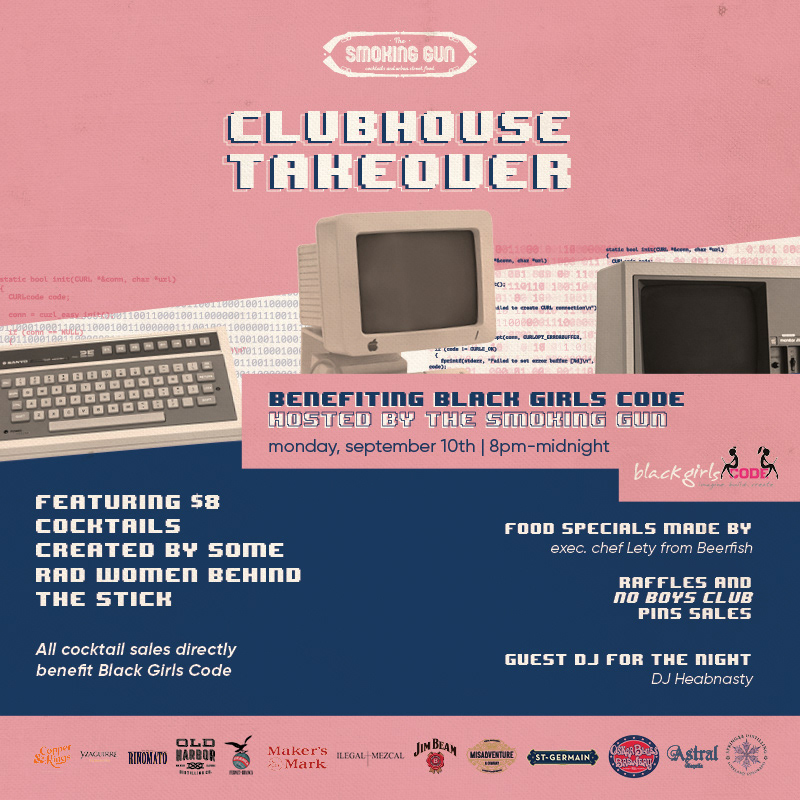 Graphic to promote an event hosted by the bar, benefiting Black Girls Code.