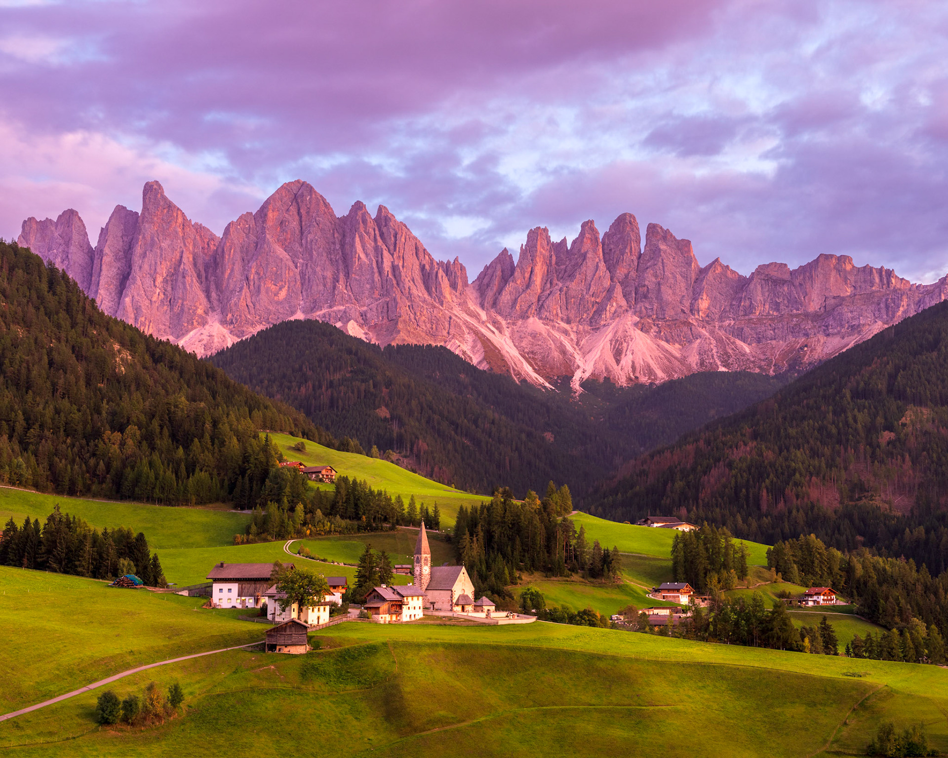 Val Di Funes At Sunset