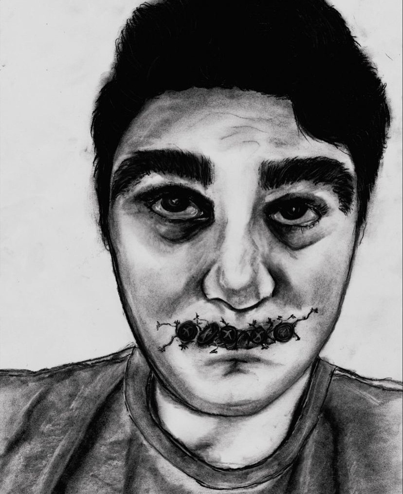 "Glossophobia", charcoal 2021