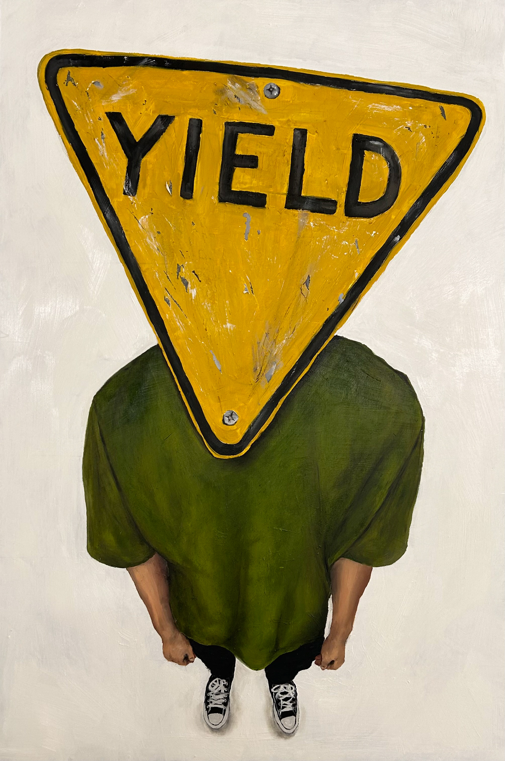 For Your Own Safety, 2023, oil on wood,  24"x36"