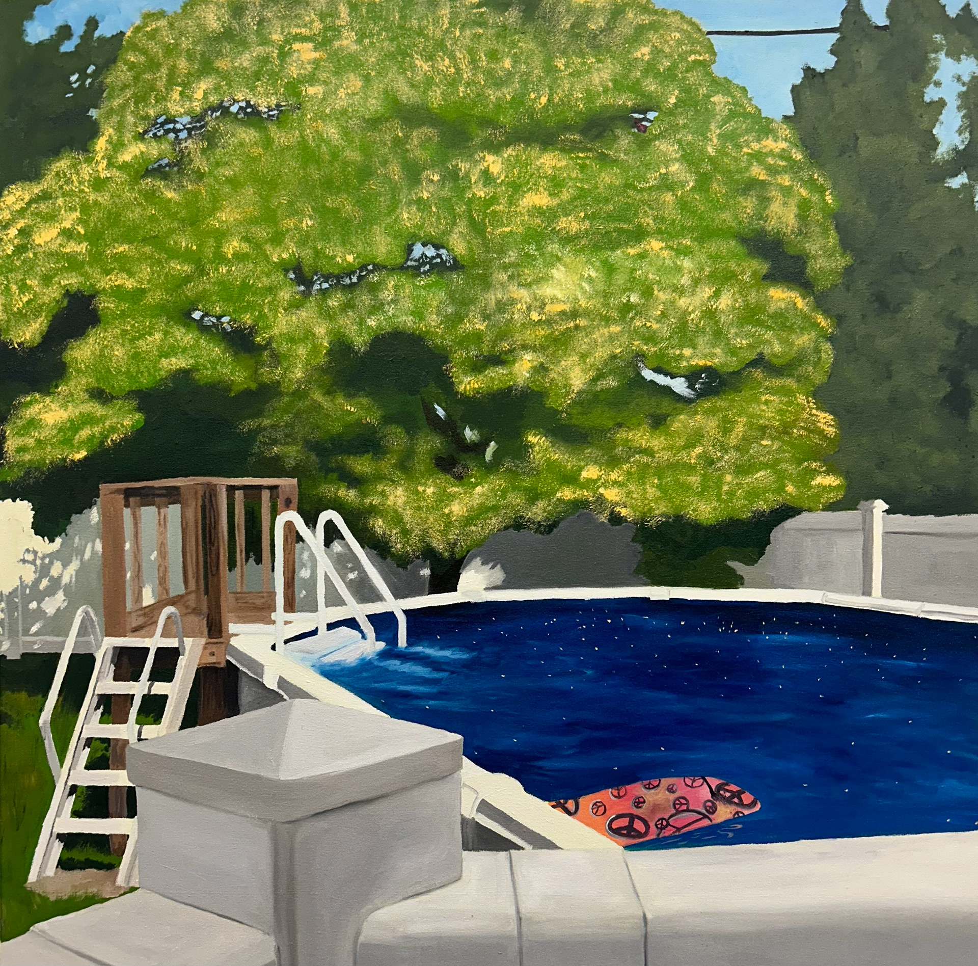 Yellow Flowers in the Pool, 2025, Oil on canvas, 36" x 36"