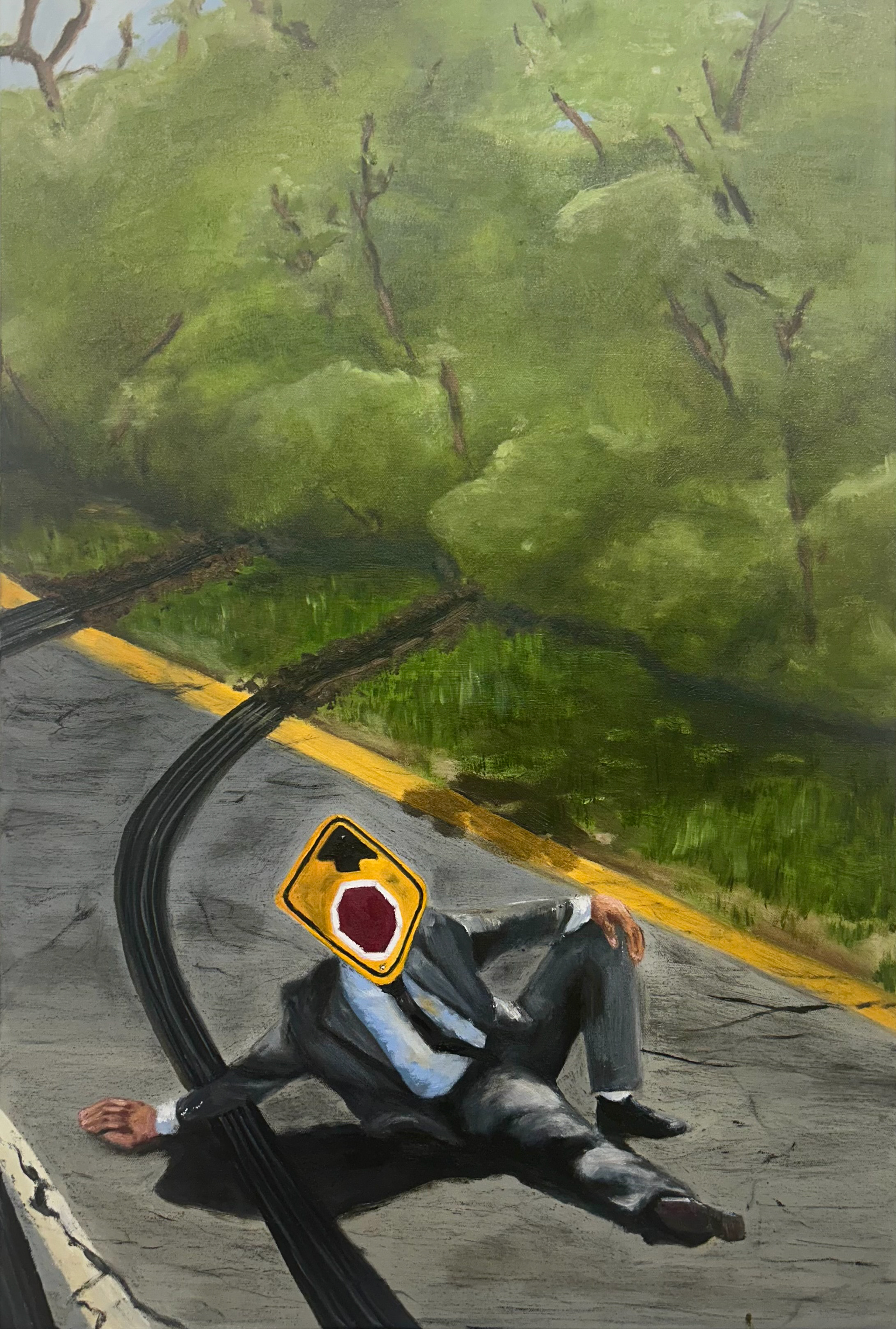 Stop While You're Ahead, 2024, Oil and charcoal on canvas, 24"x36"
