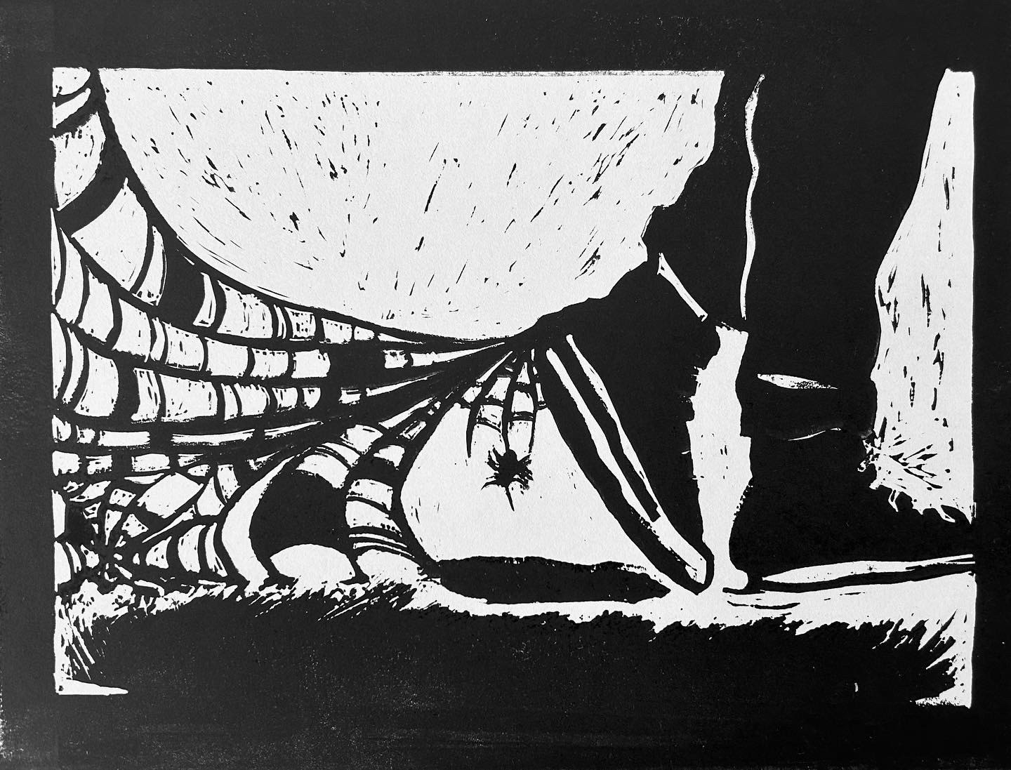 Crossing Lines, 2022, Linocut on paper, 11"x14"