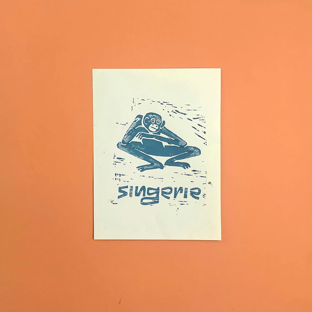 Linogravure "Singerie"