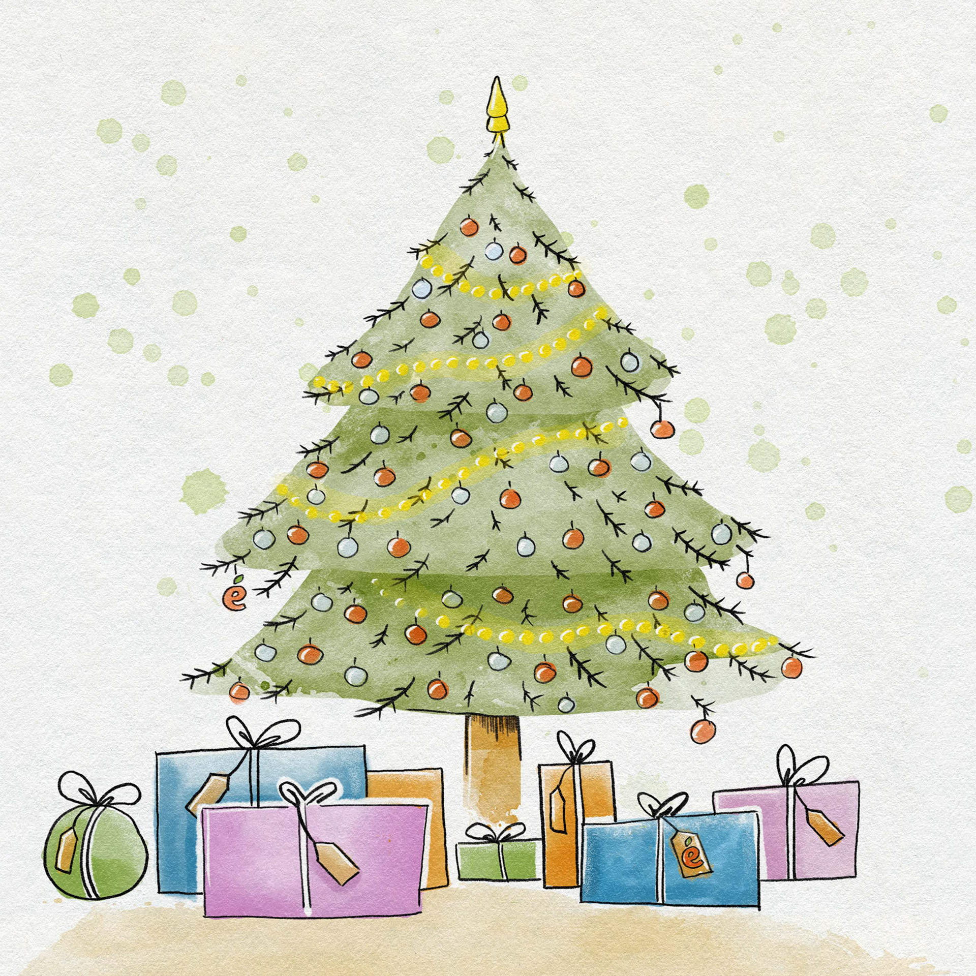 illustratie kerstkaart kerstboom