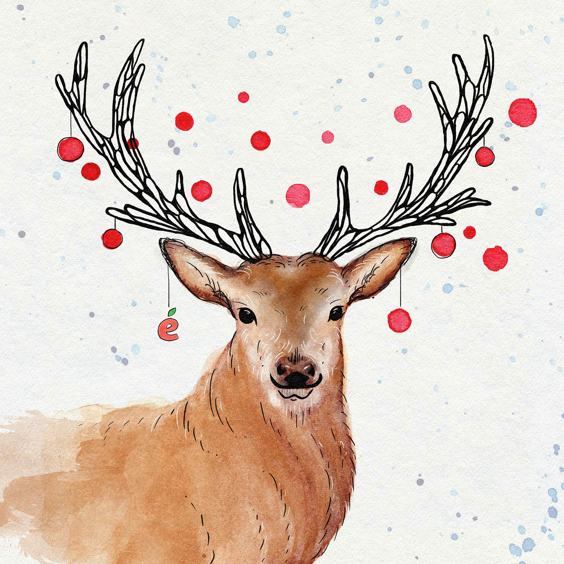illustratie kerstkaart unive rendier