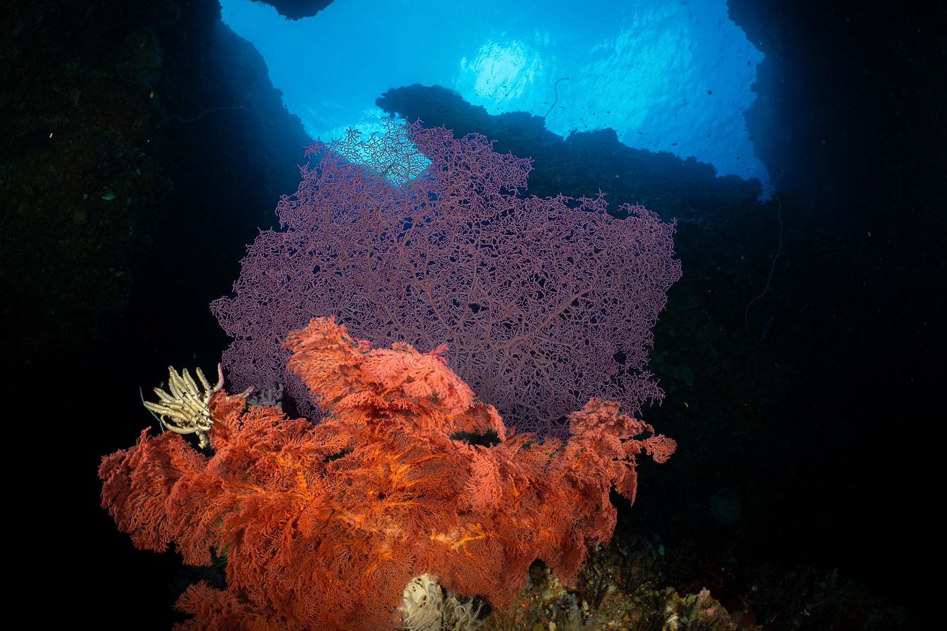 Interesting effect of the clouds visible thru the water in the passage.