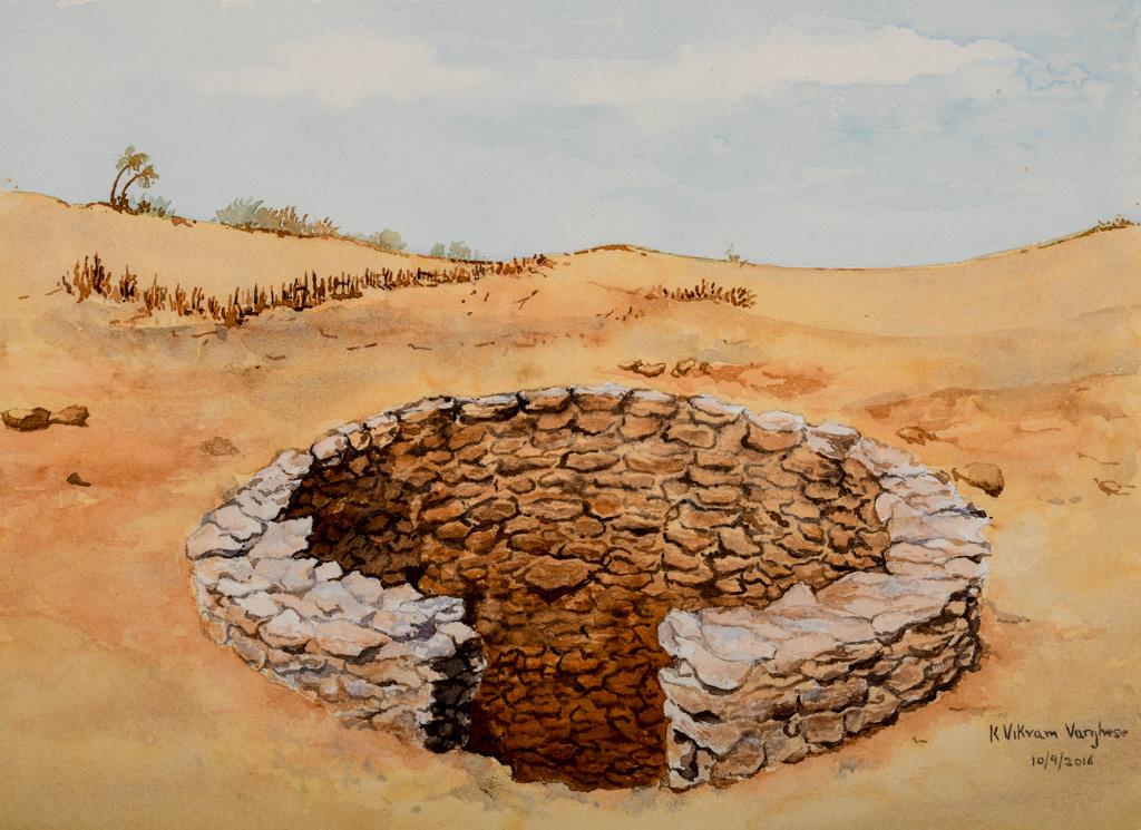 Artwork #KV-1 | Title: Open Well, Oasis in Egypt | Dimension: 10 1/2 x 14 inches | Medium: Water Colour
