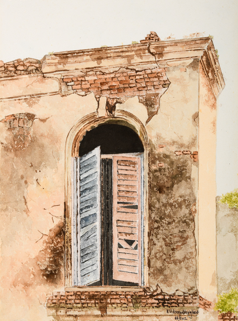 Artwork #KV-34 | Title: Windows and Shutters, Kolkata, India | Dimension: 10 1/2 x 14 1/ 2 inches | Medium: Water Colour