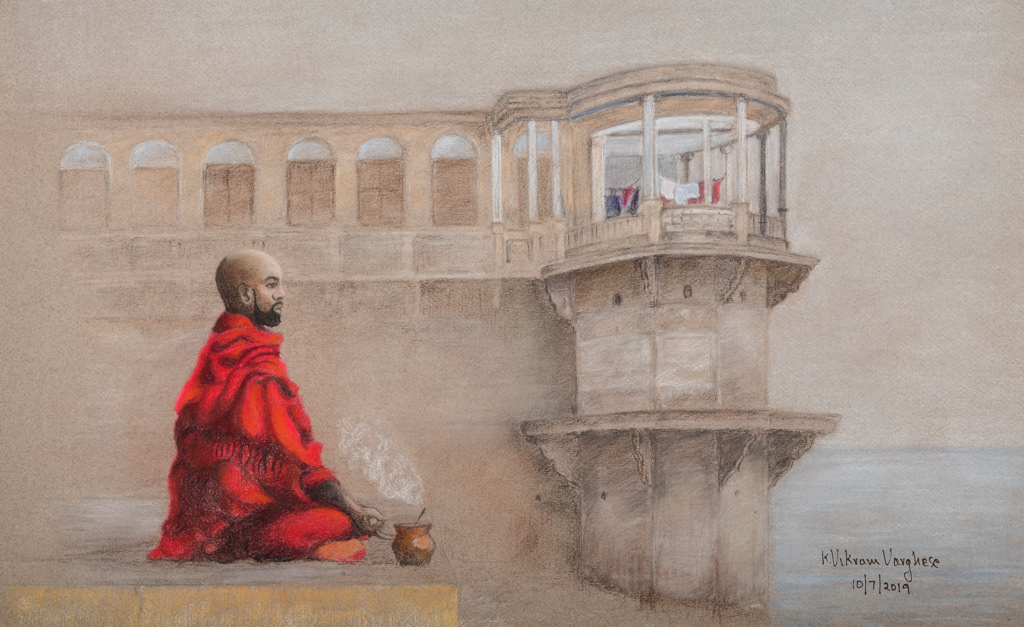 Artwork #KV-26 | Title: Morning Meditation | Dimension: 21 x 14 inches | Medium: Pastels