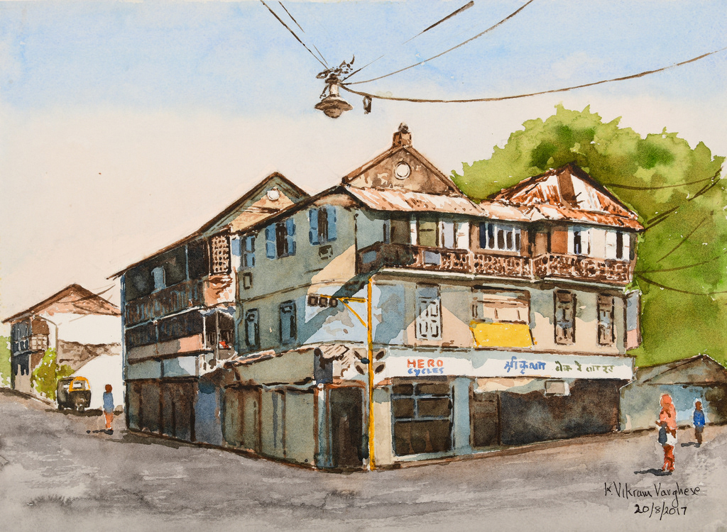 Artwork #KV-3 | Title: Old house in Pune | Dimension: 10 1/2 x 14 inches | Medium: Water Colour