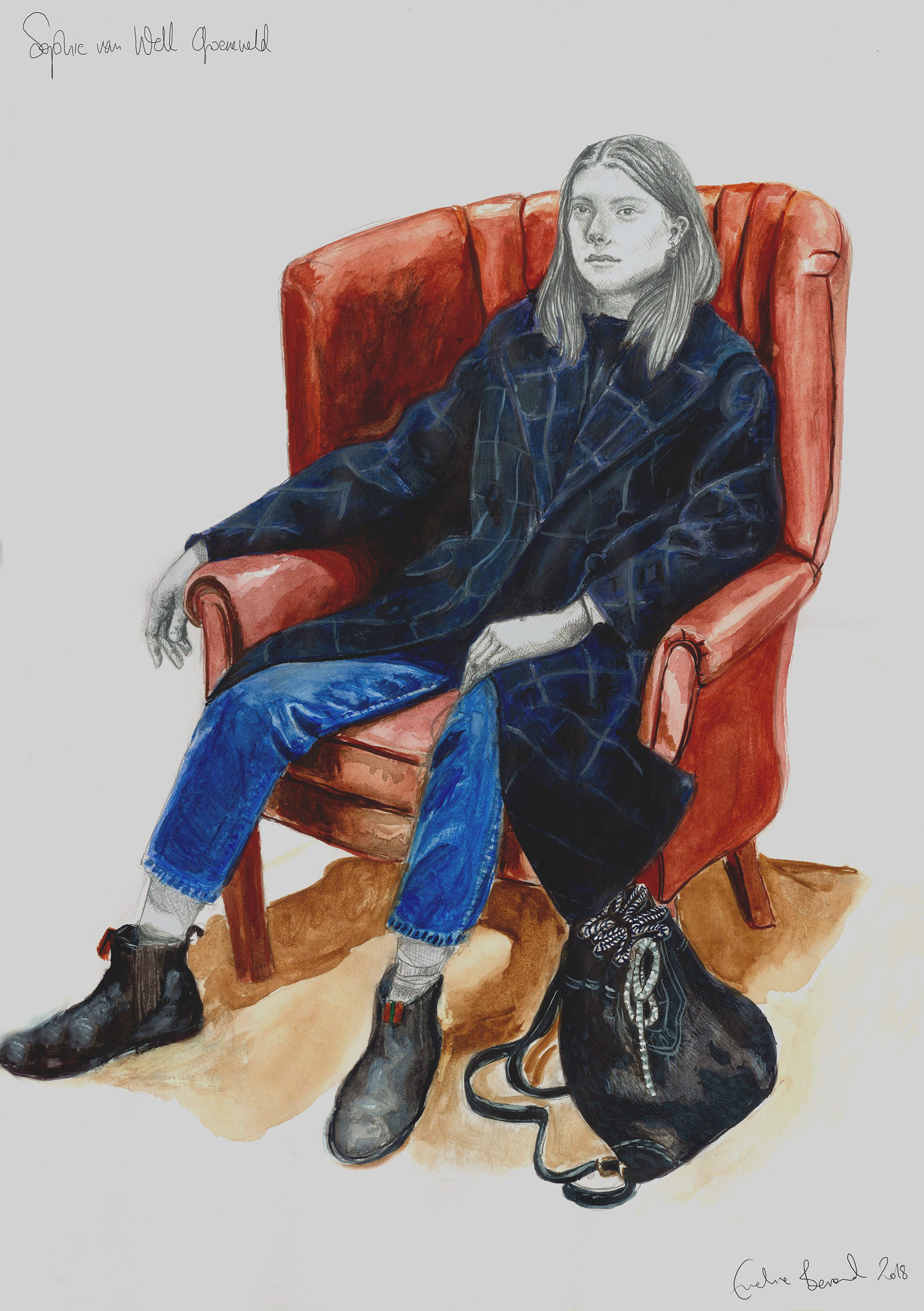 Sophie Van Greenfield, pencil and watercolour on paper. January 2018.