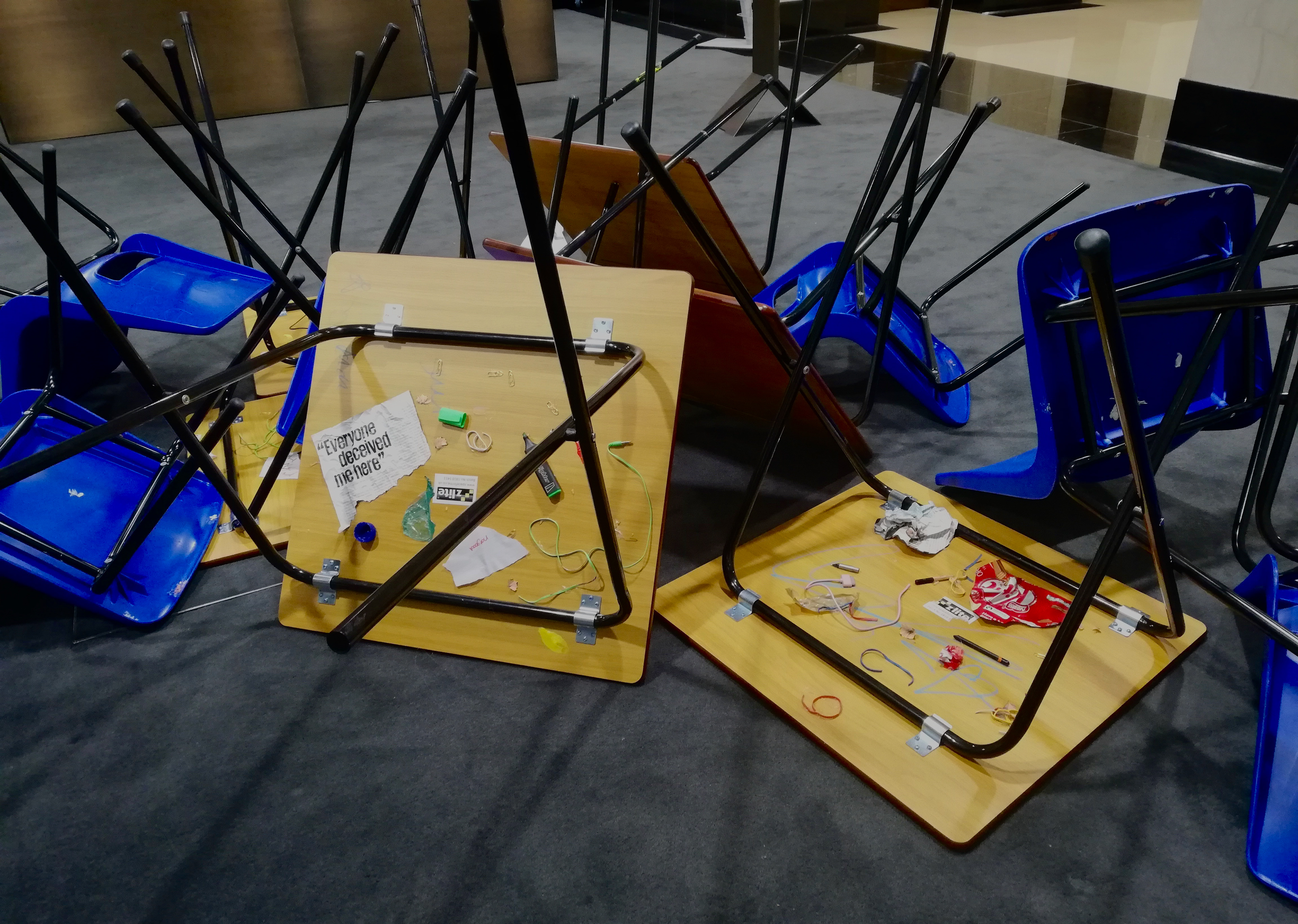 "You are now under Exam Conditions" Installation: the upturned sculpture
