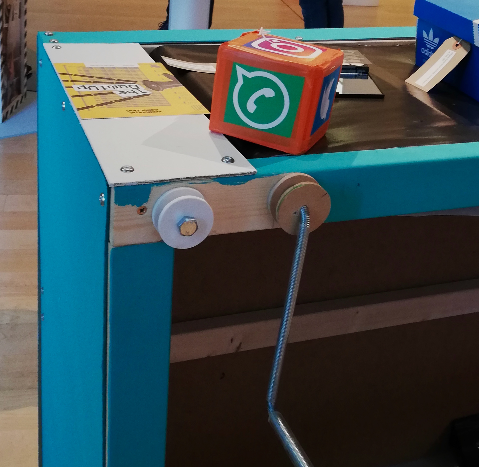 "Sell Your Soul" Installation: The Conveyor Belt hand crank mechanism.