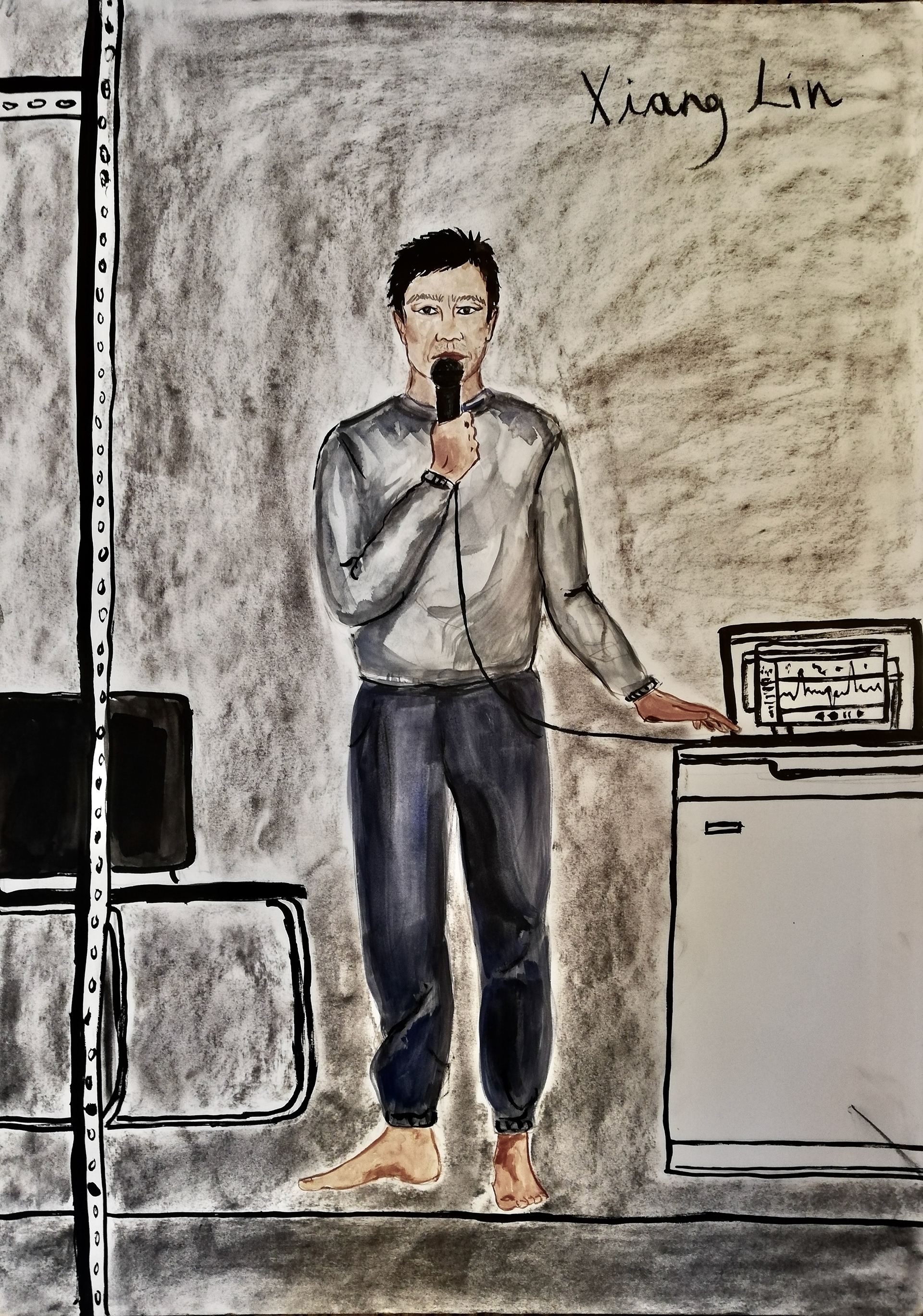 Xiang Lin narrating the play