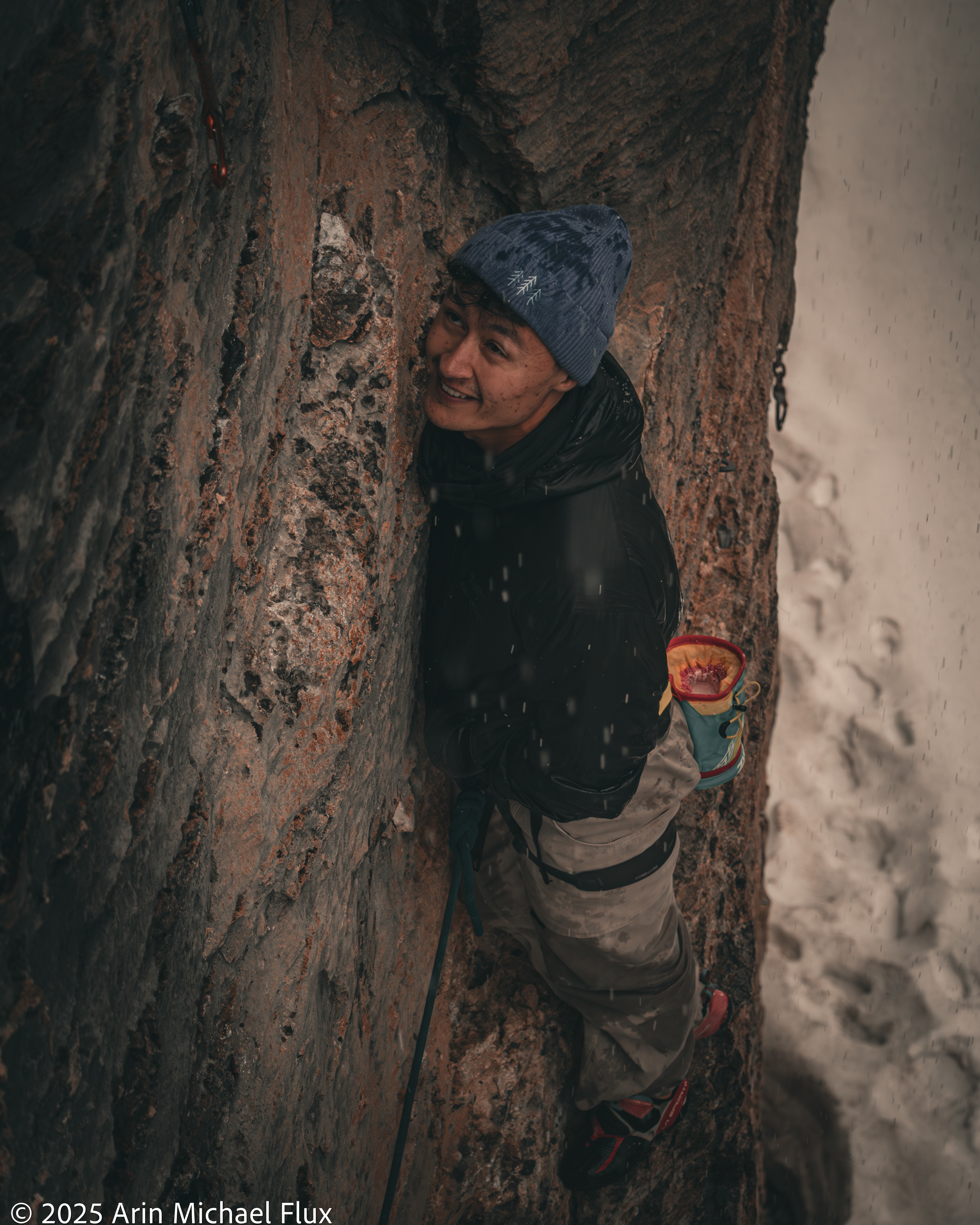 Alex caught in a snowstorm, mid-route