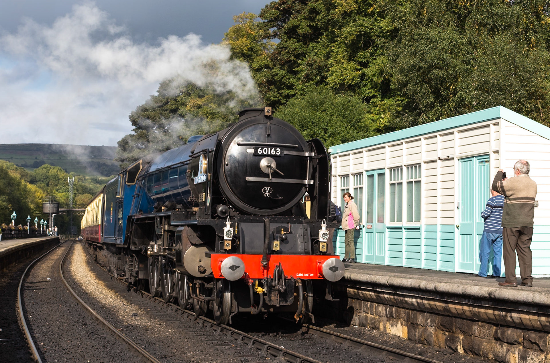 Railfans get their photos in as A1 no. 60163 "Tornado" sits in the platform at Grosmont, ready to depart for Pickering.This was taken on day one of the North Yorkshire Moors Railway's LNER Weekend in early October 2013.