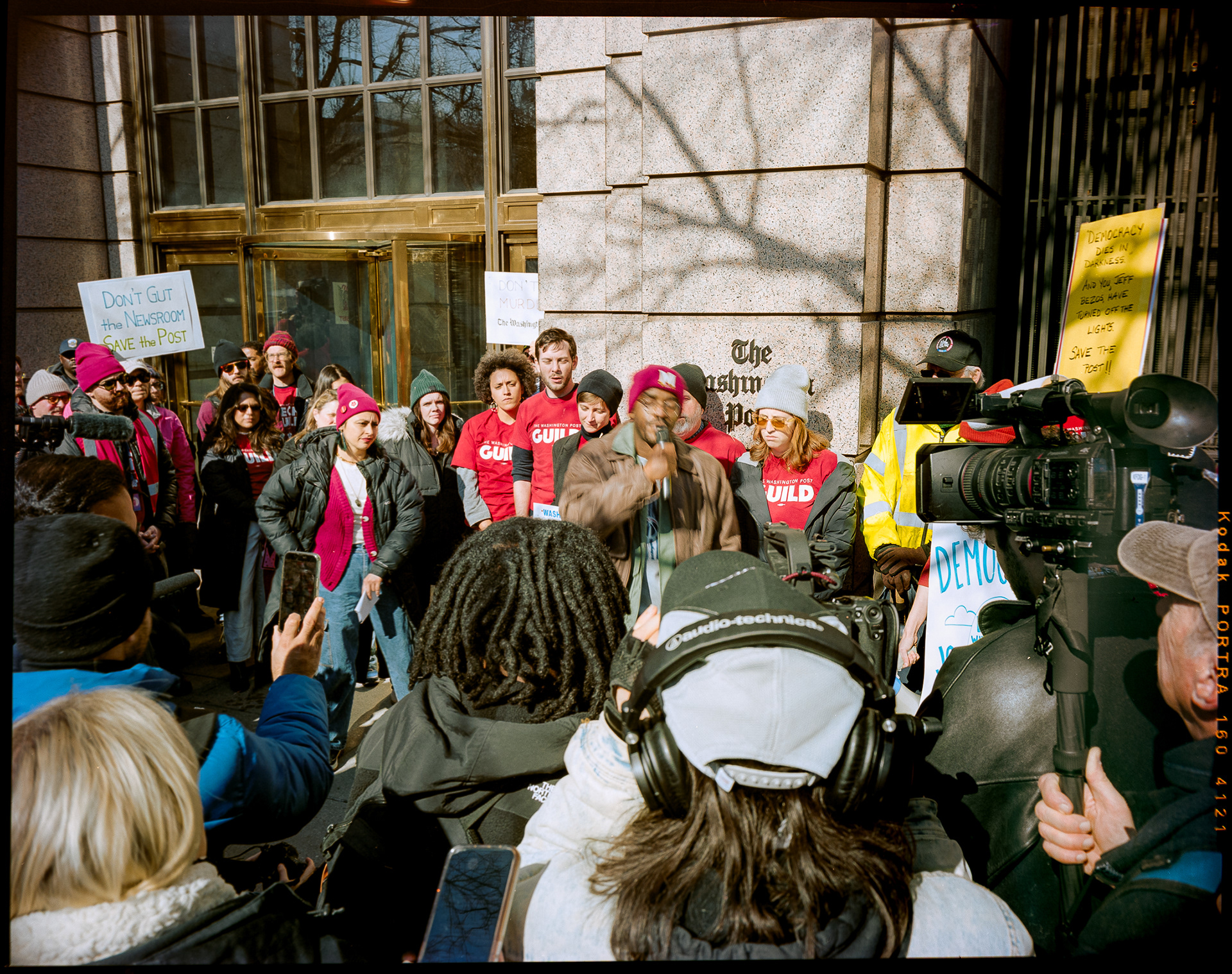 Laid off Washington Post reporters rally outside Post Building on K Street