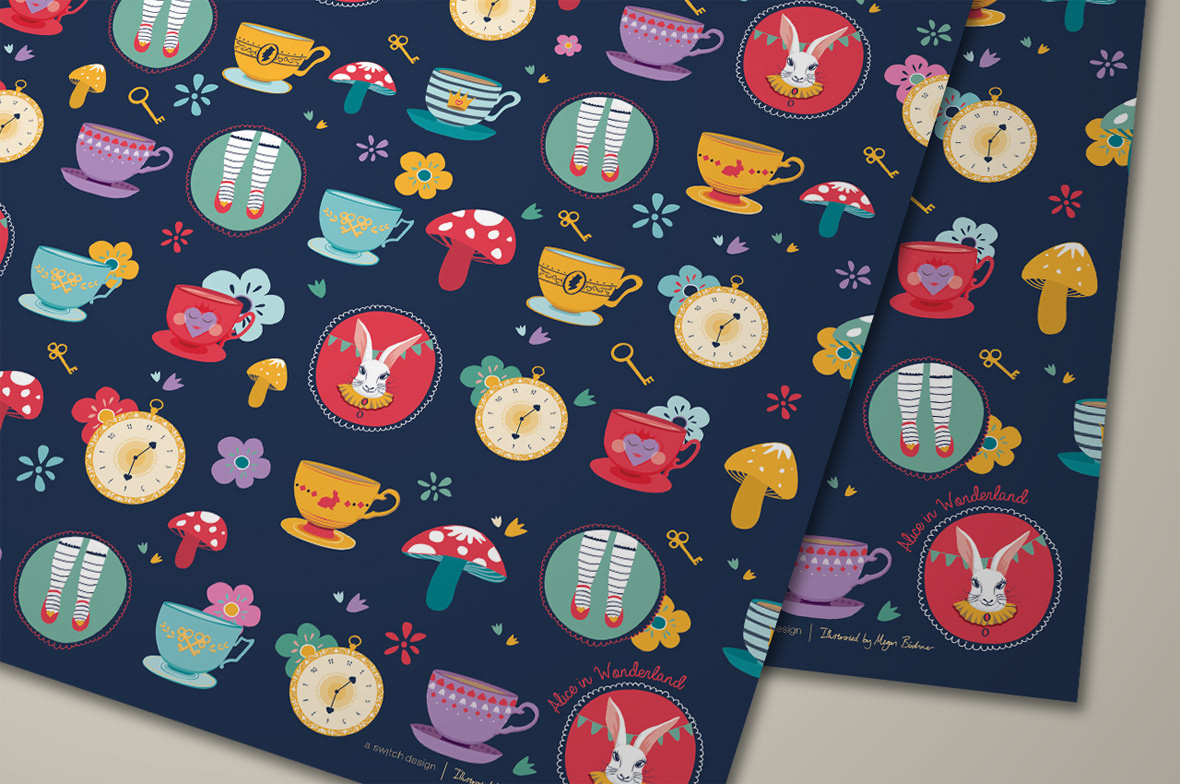 Christmas Alice In Wonderland Wrapping Paper