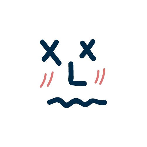Hand drawn illustration of T2's mascot with crossed eyes and red cheeks