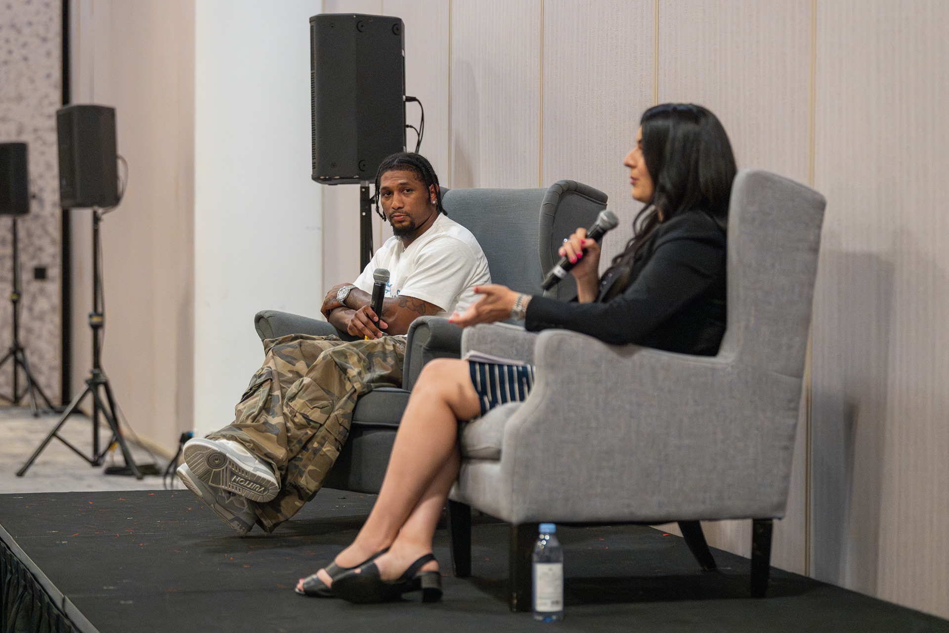 Deonte Harty speaking at a mental health event