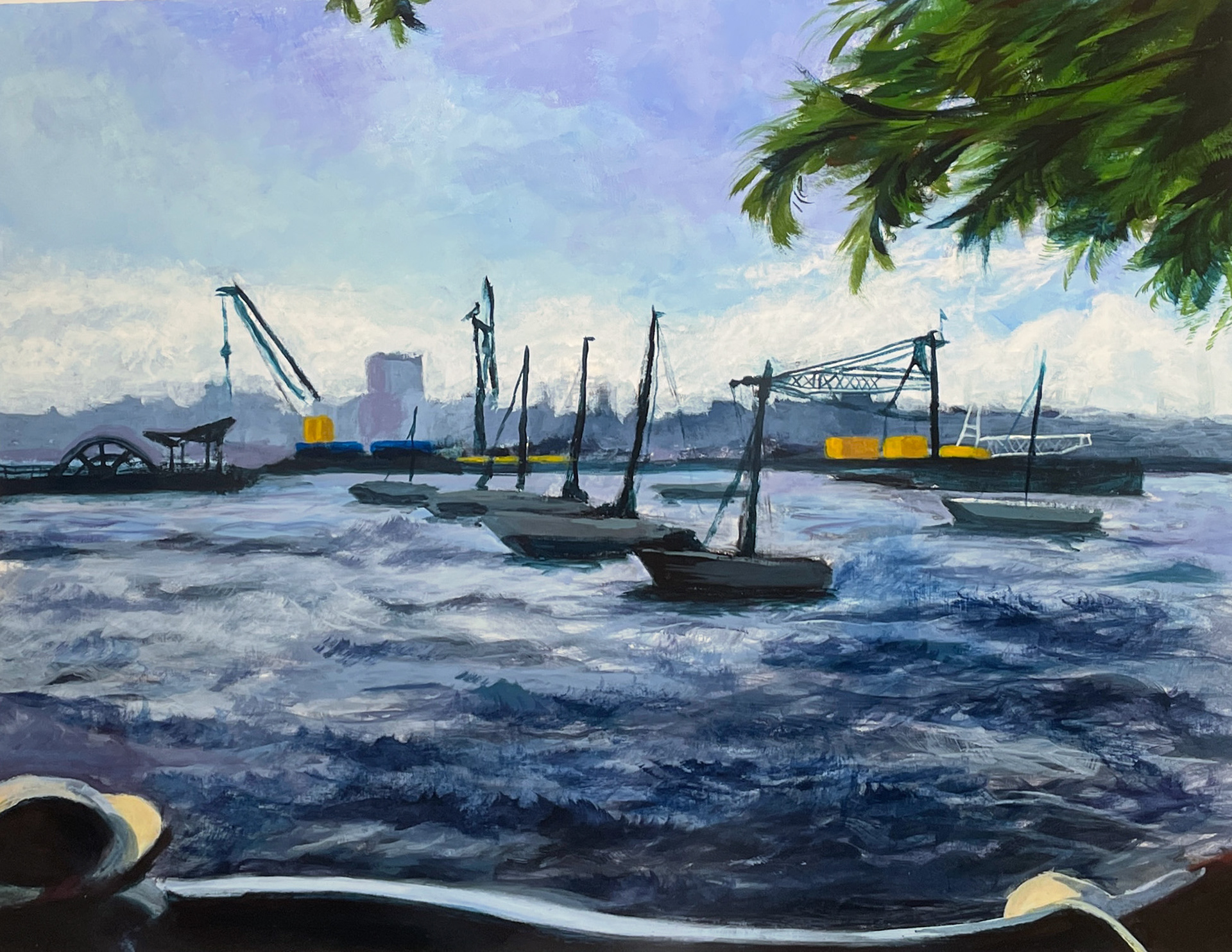 Acrylic painting of Chelsea Piers. 