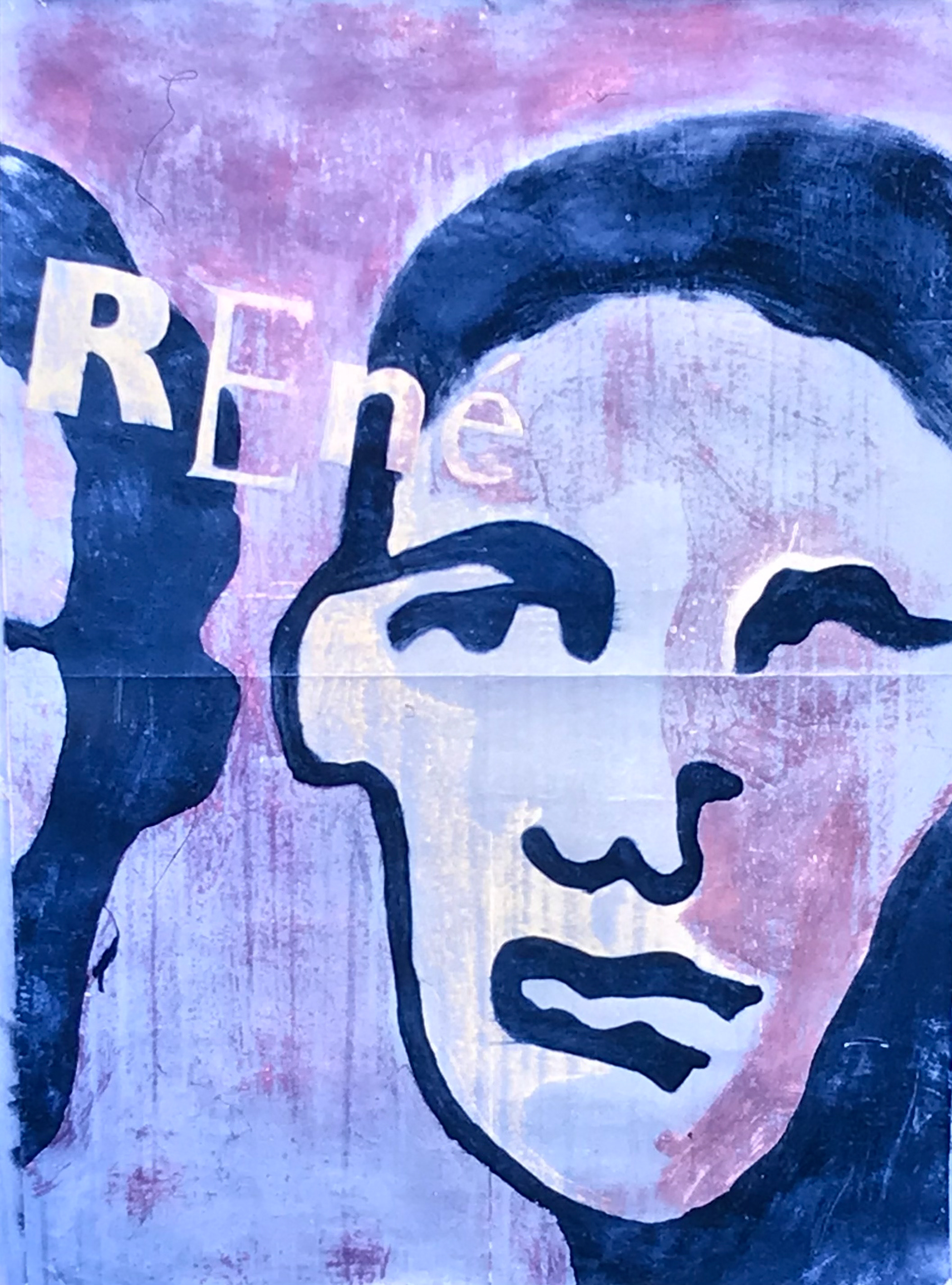 Self portrait. Made in 1986 on paper with paint, water, plaster and primer. Painting, scratching and sanding.  Size 70x100 cm