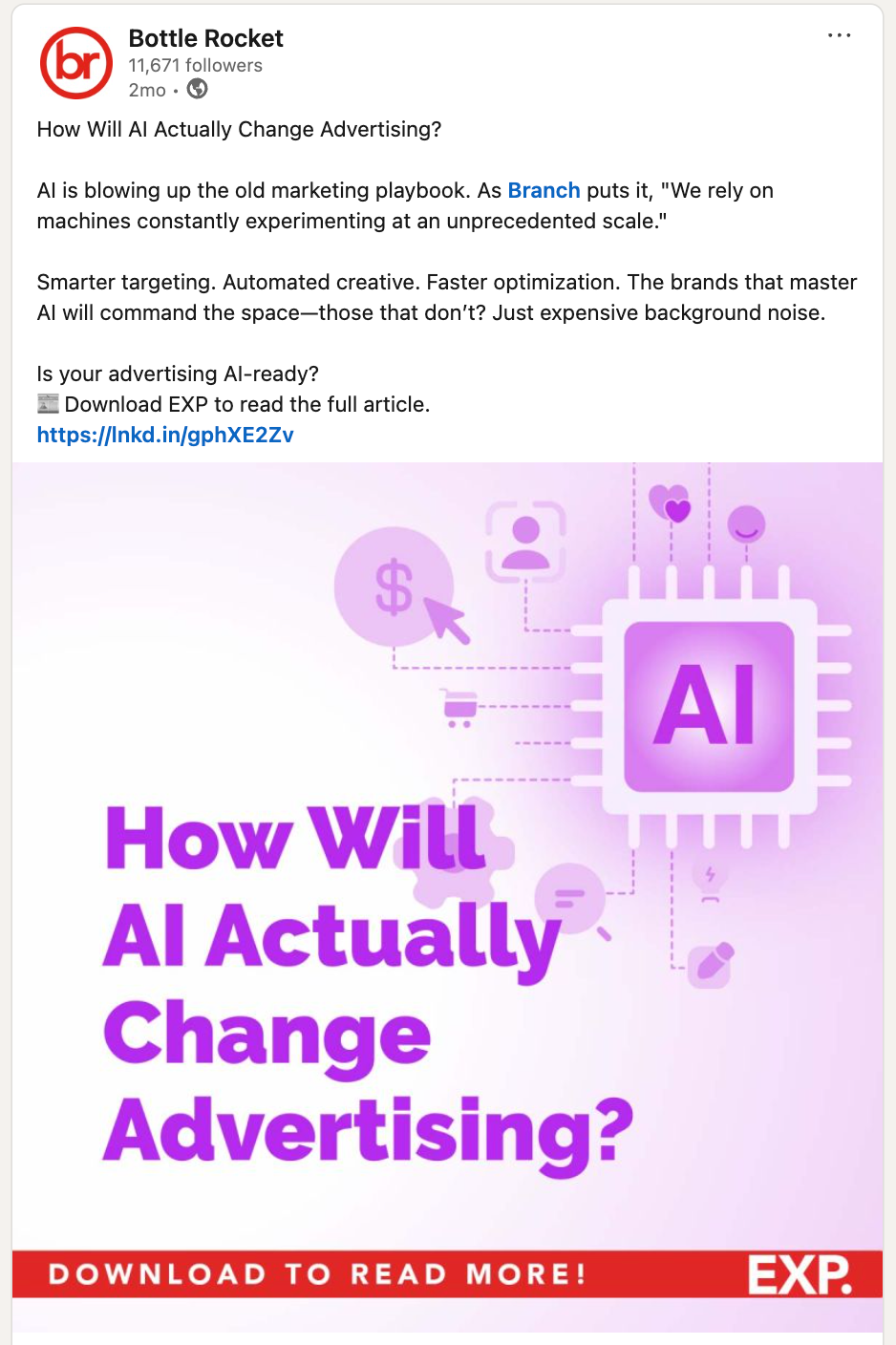 2025 EXP. social post sharing an internal article.