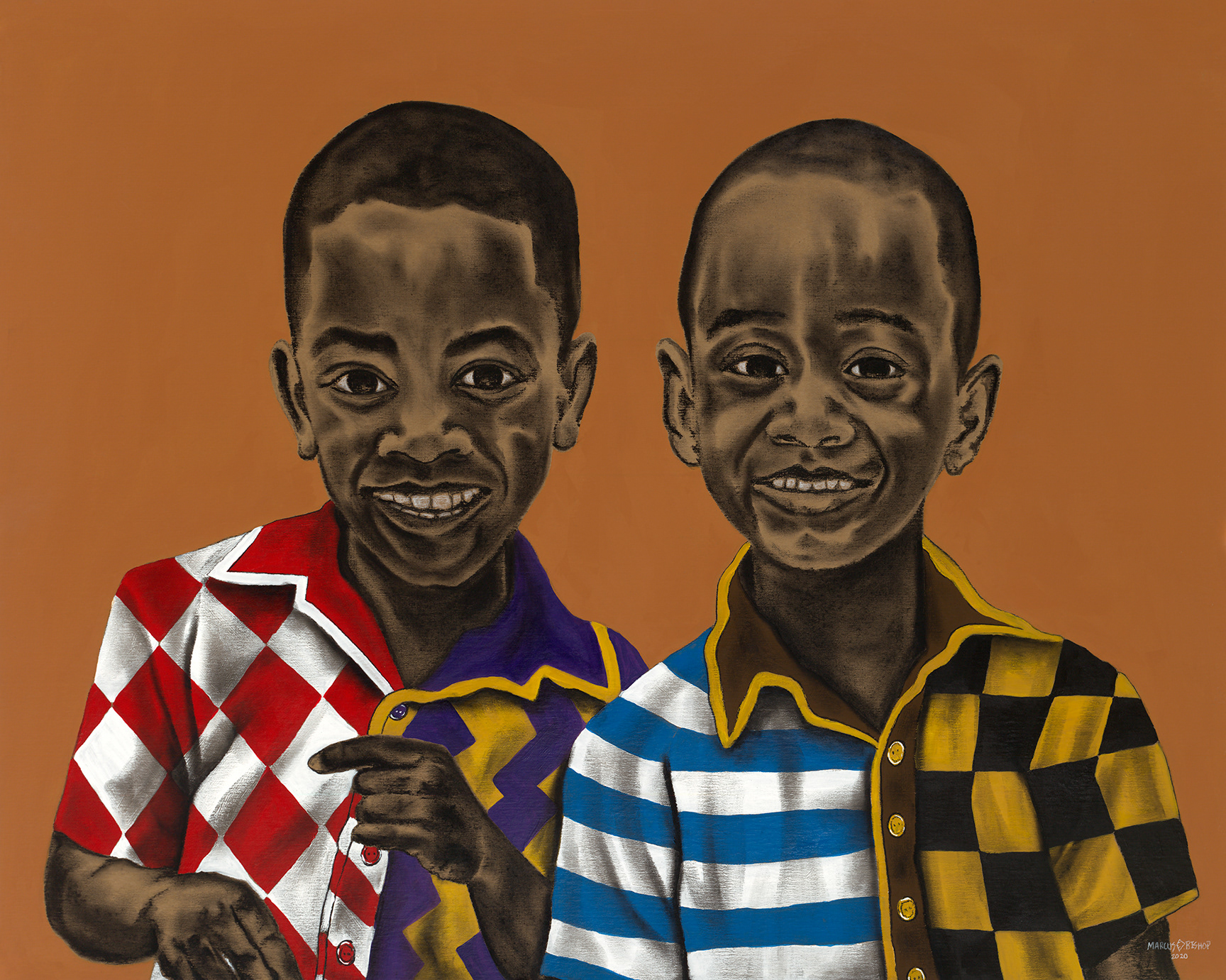 Marcus Bishop | Divine Brotherhood | Acrylic and charcoal on board | 30x40