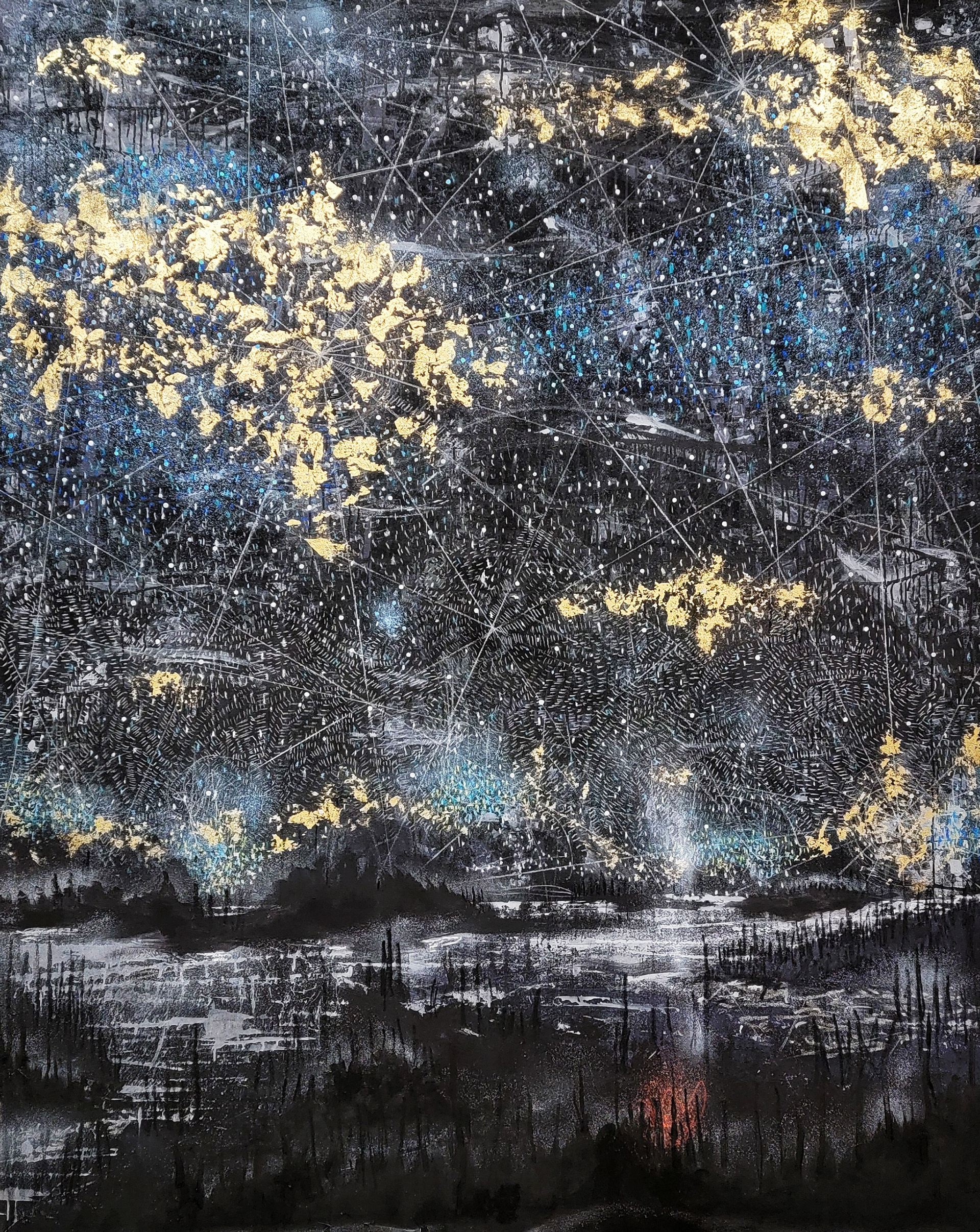Michi Meko | Big World, Big Sky, Small Fire, Black in Wilderness | Mixed Media | 90x72