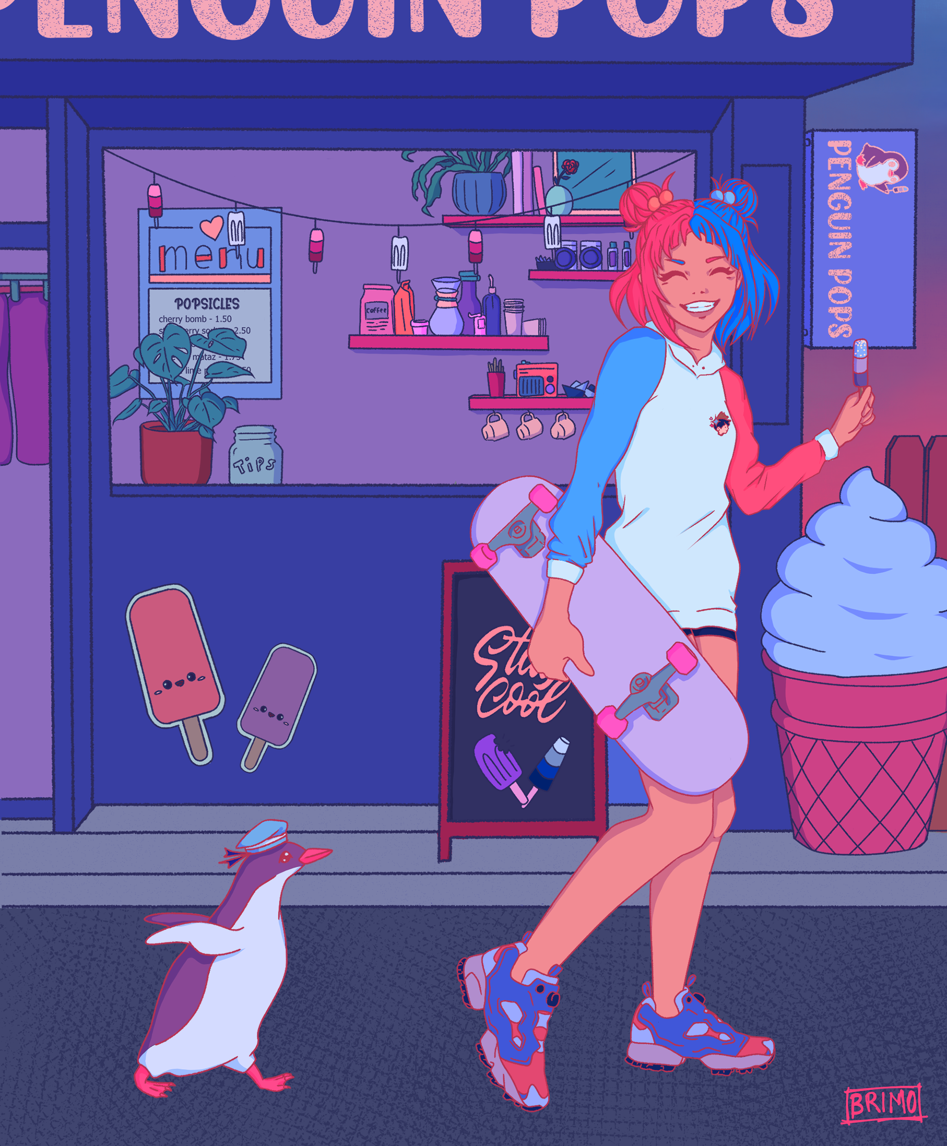 Penguin Pops (Pink and Blue Drawing Challenge for Ross Draws) - Clip Studio Paint - 2020