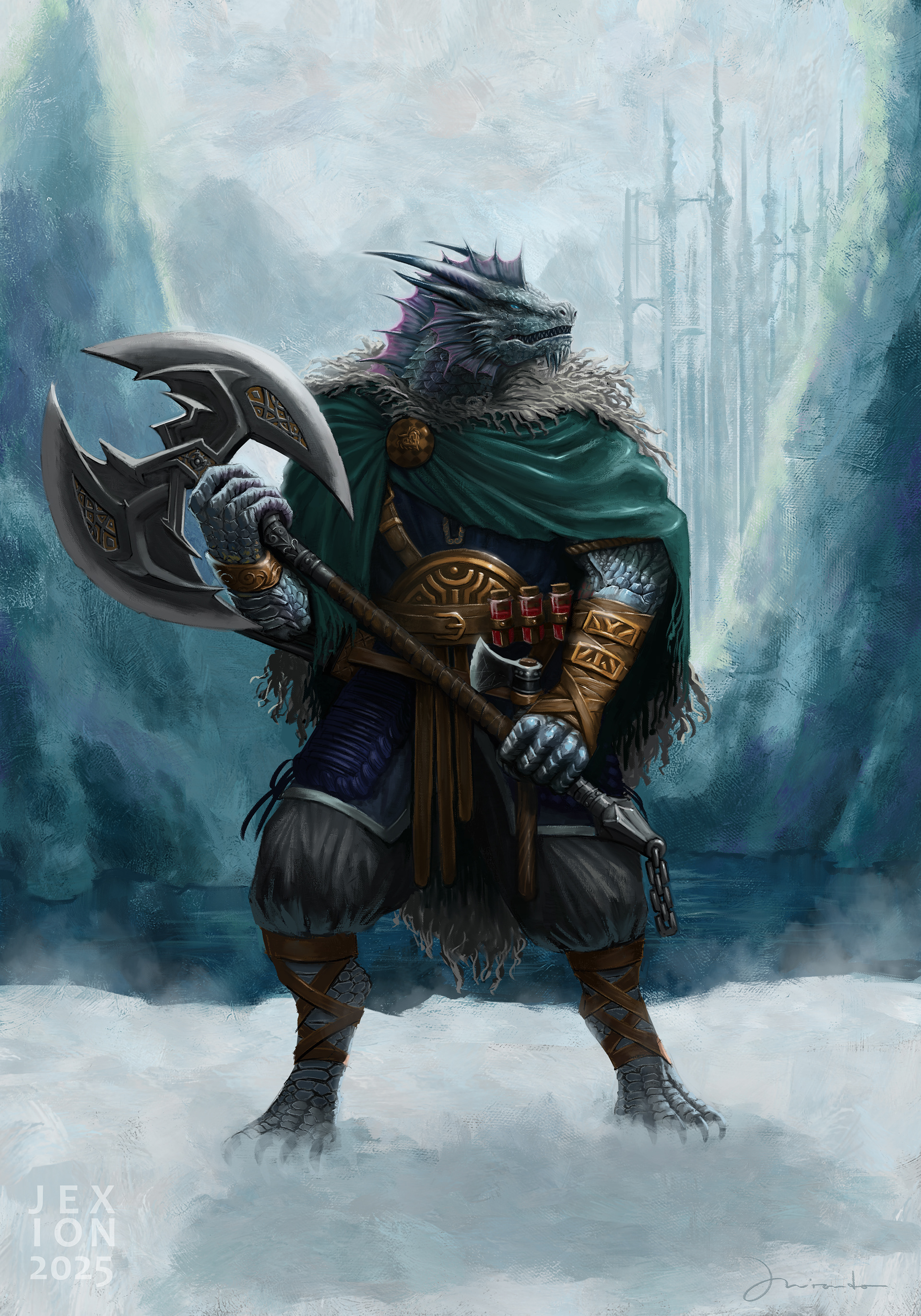 Zenark, Silver Dragonborn Barbarian (Commission)