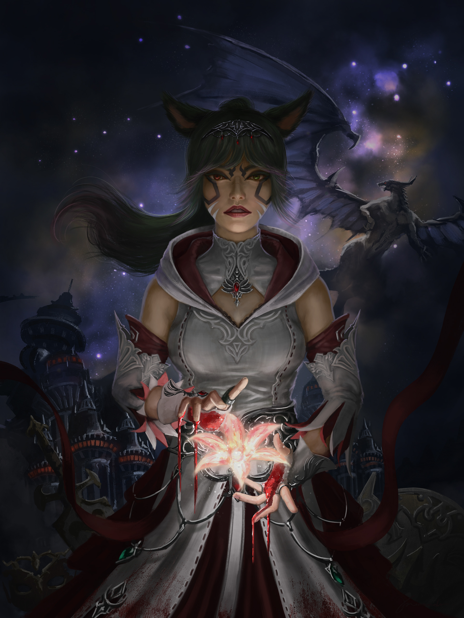 Miqo'te Player's 10th Anniversary in FF14 (Commission)