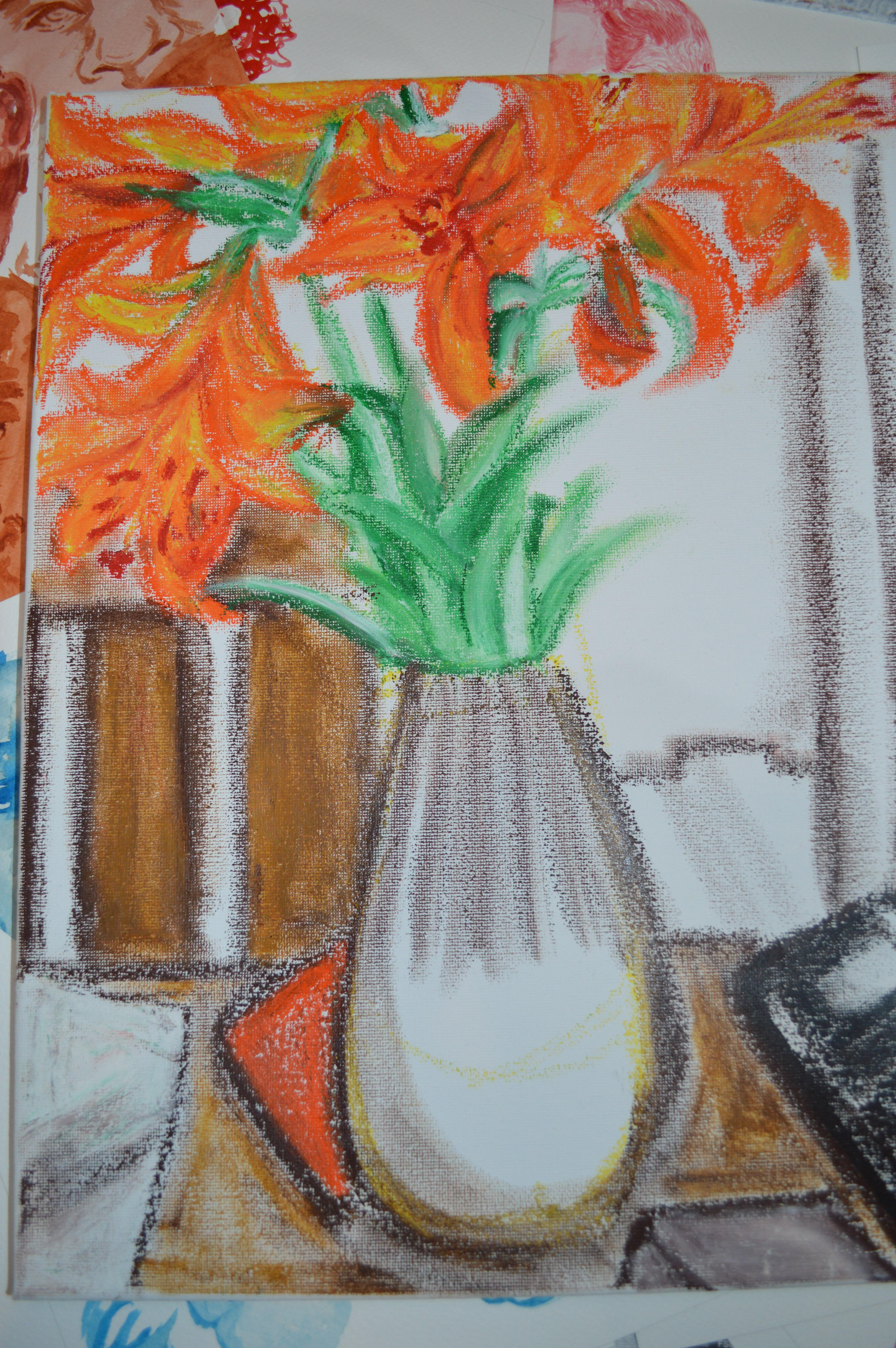 Flower in a vase - oil pastel - Deborah Ajia Art