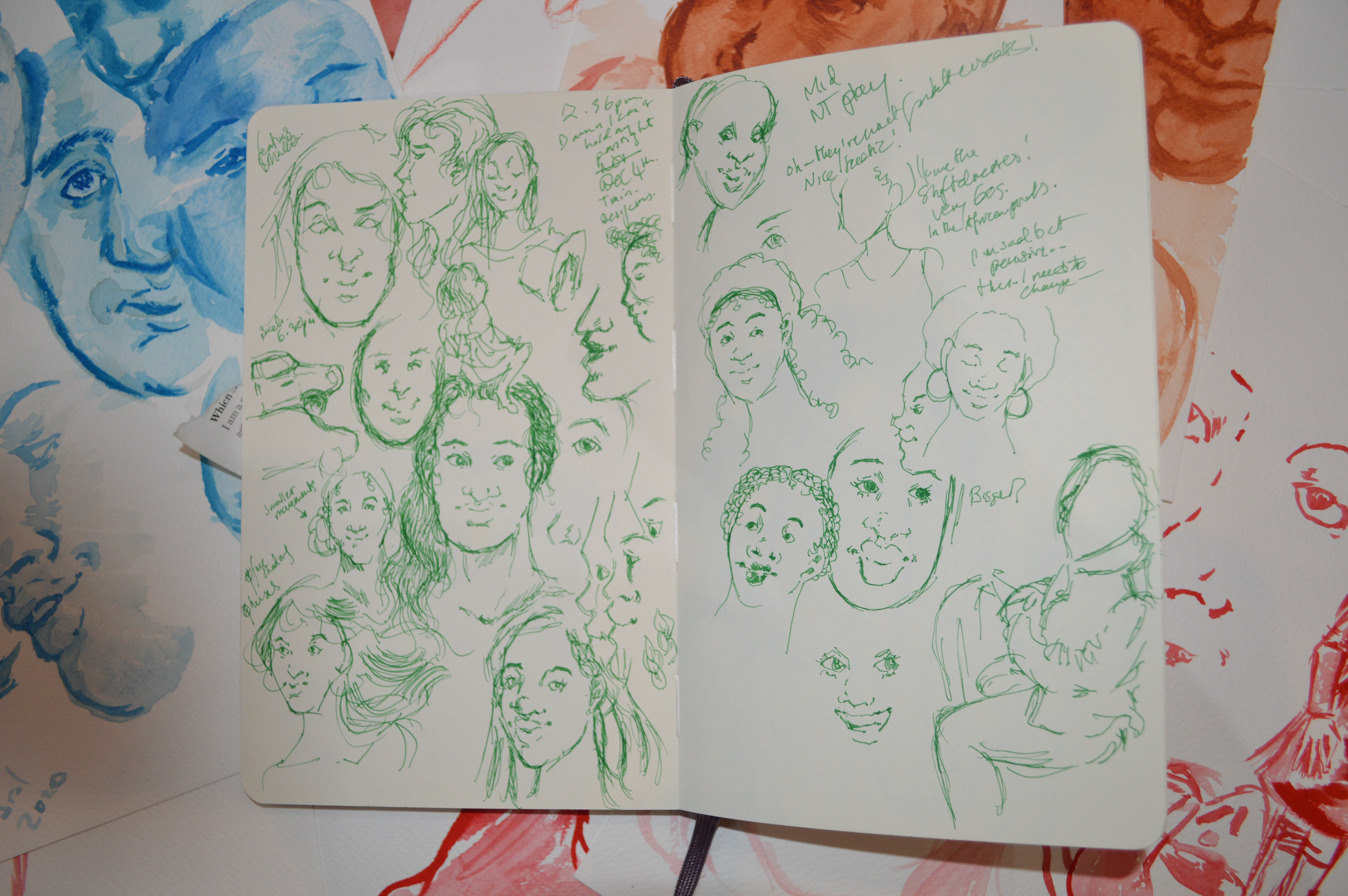 Deborah Ajia sketchbook in green pen