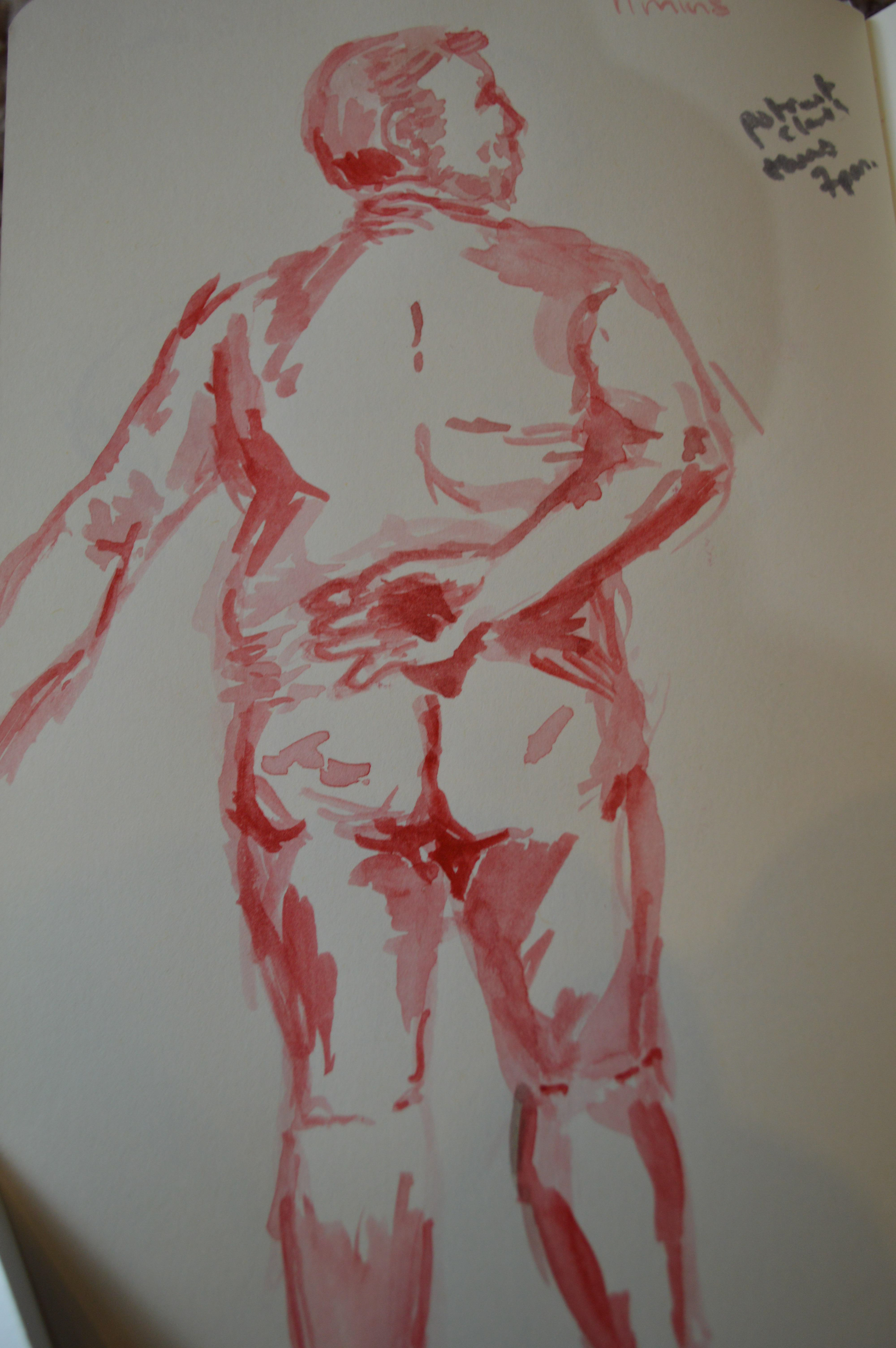 Deborah Ajia red Watercolour of man - life drawing