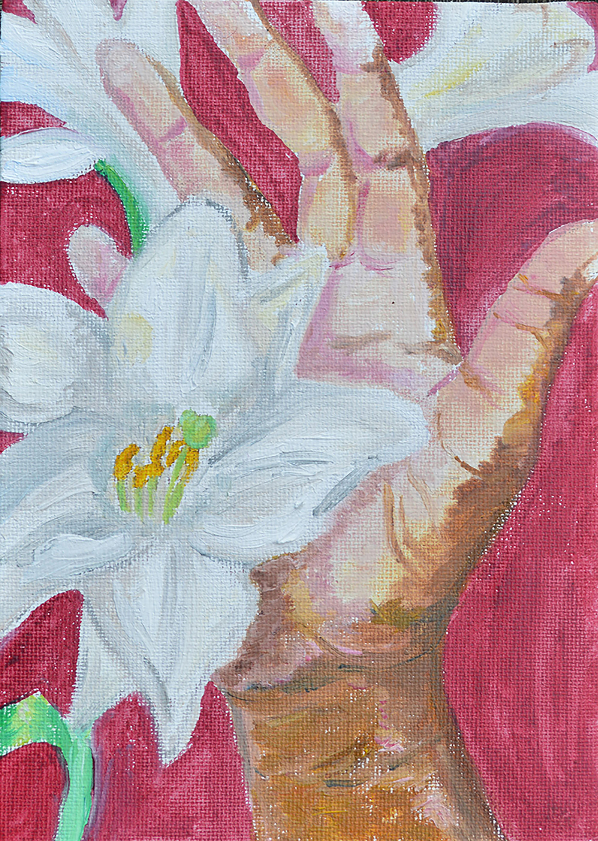 Hand and lily - oil painting - Deborah Ajia Art