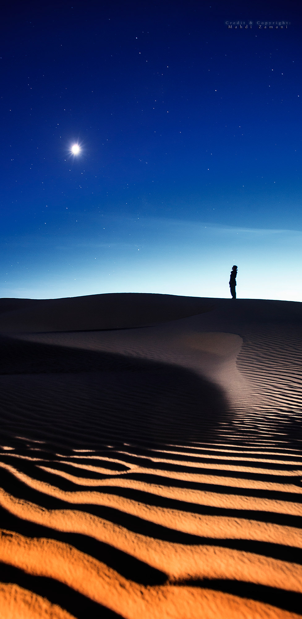 Loved by the moonlit... The brightest point in the picture is actually young crescent moon. Takht-e-Aroos, central desert, Iran, Fall 2012