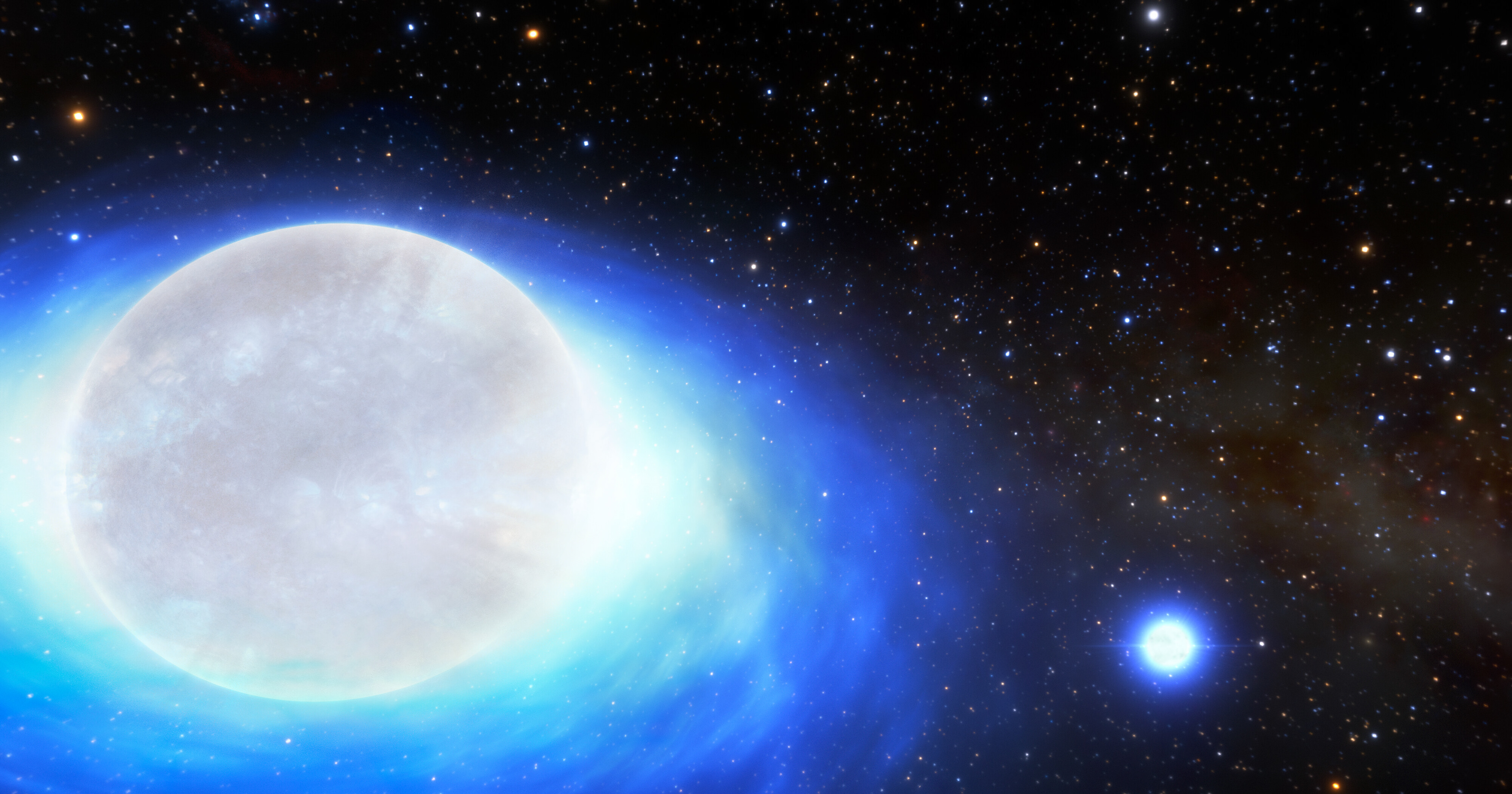 Artist’s Impression of Kilonova Progenitor Star System / Credit: CTIO/NOIRLab/NSF/AURA/J. da Silva/Spaceengine/M. Zamani