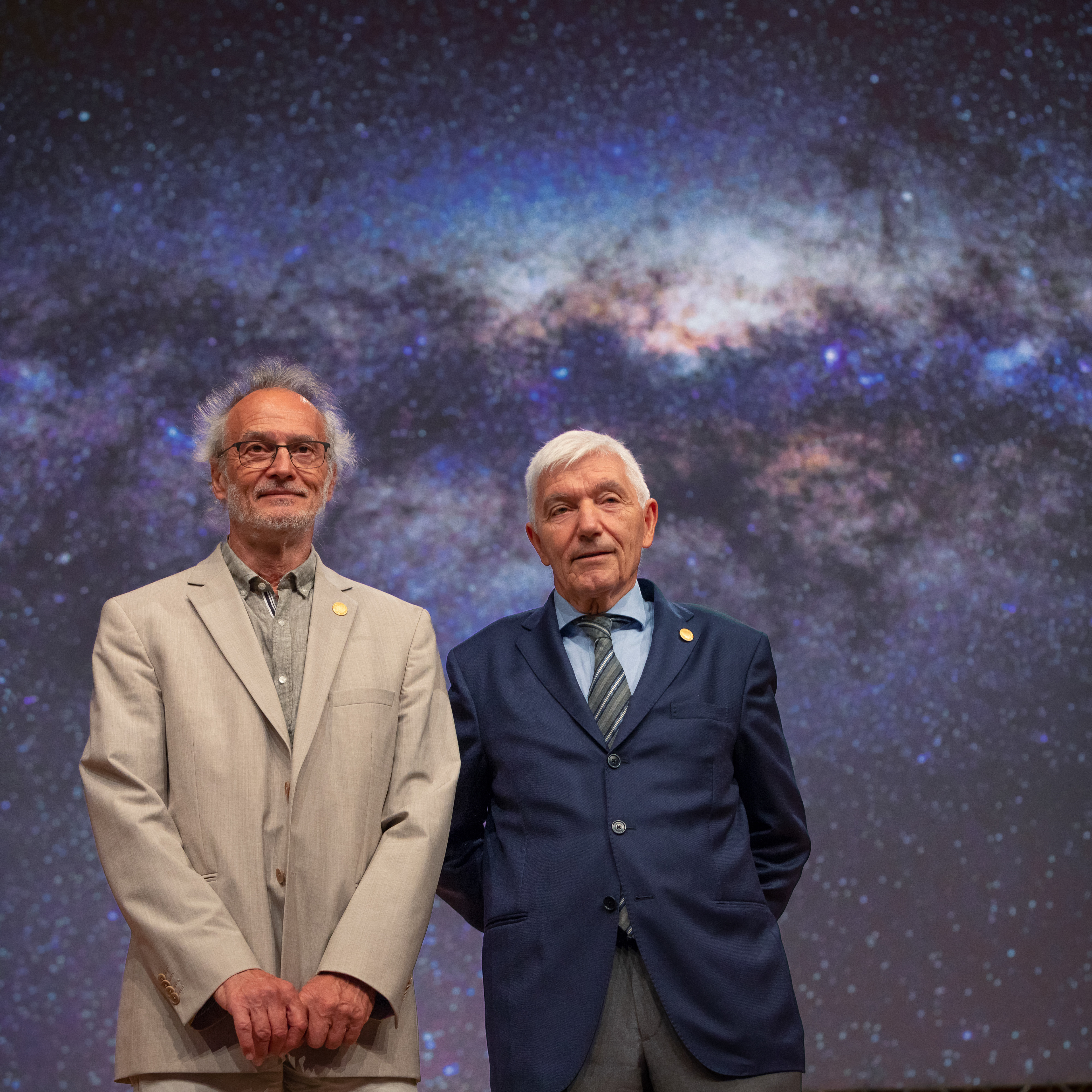 Jean-Loup Puget and Nazzareno Mandolesi, recipients of the 2018 Gruber Foundation Cosmology Prize. This picture was taken on 20 August 2018 during the IAU General Assembly in Vienna, Austria.