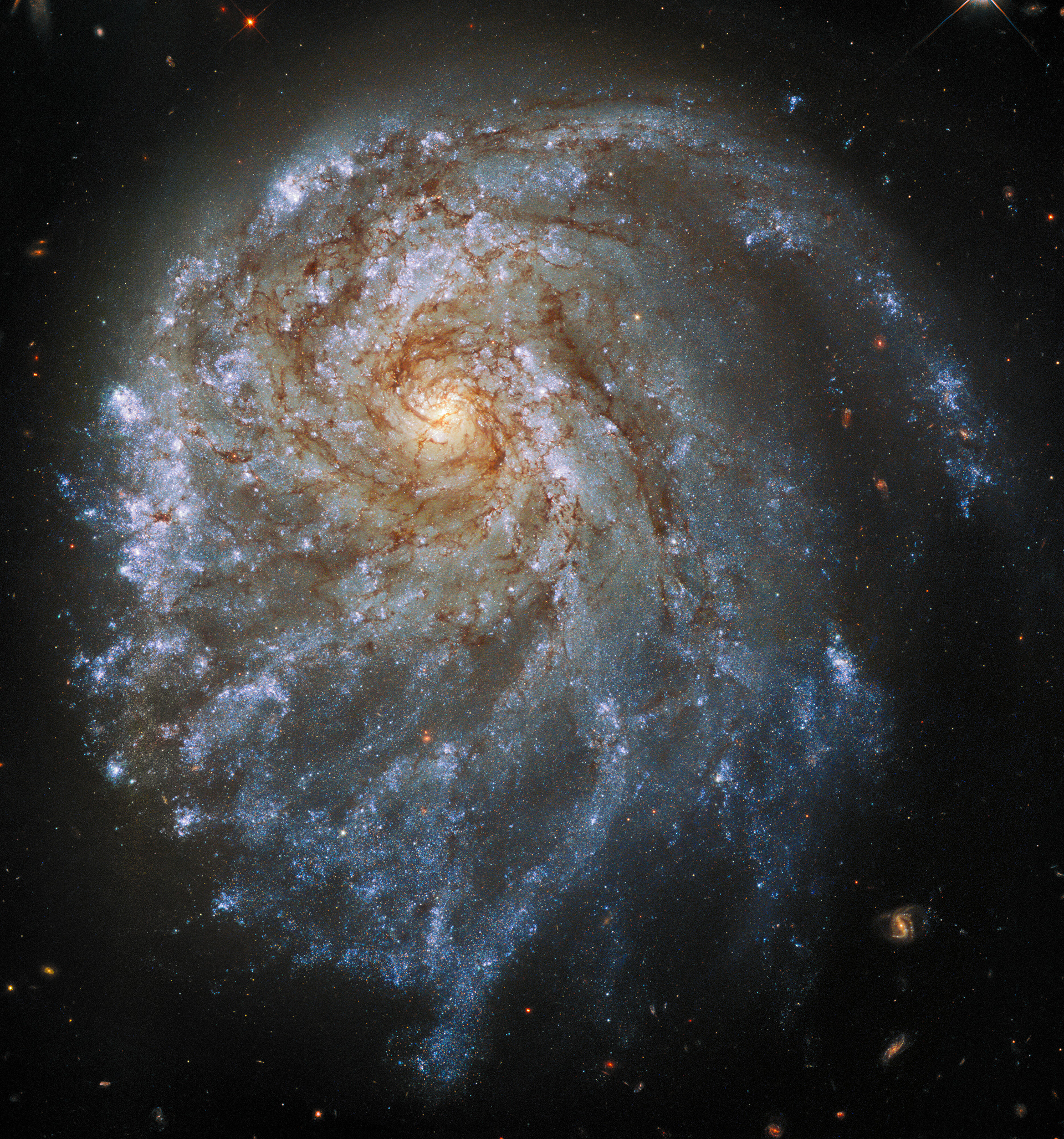 This spectacular image from the NASA/ESA Hubble Space Telescope shows the trailing arms of NGC 2276, a spiral galaxy 120 million light-years away in the constellation of Cepheus. At first glance, the delicate tracery of bright spiral arms and dark dust lanes resembles countless other spiral galaxies. A closer look reveals a strangely lopsided galaxy shaped by gravitational interaction and intense star formation.  Credit: ESA/Hubble & NASA, P. Sell Acknowledgement: L. Shatz