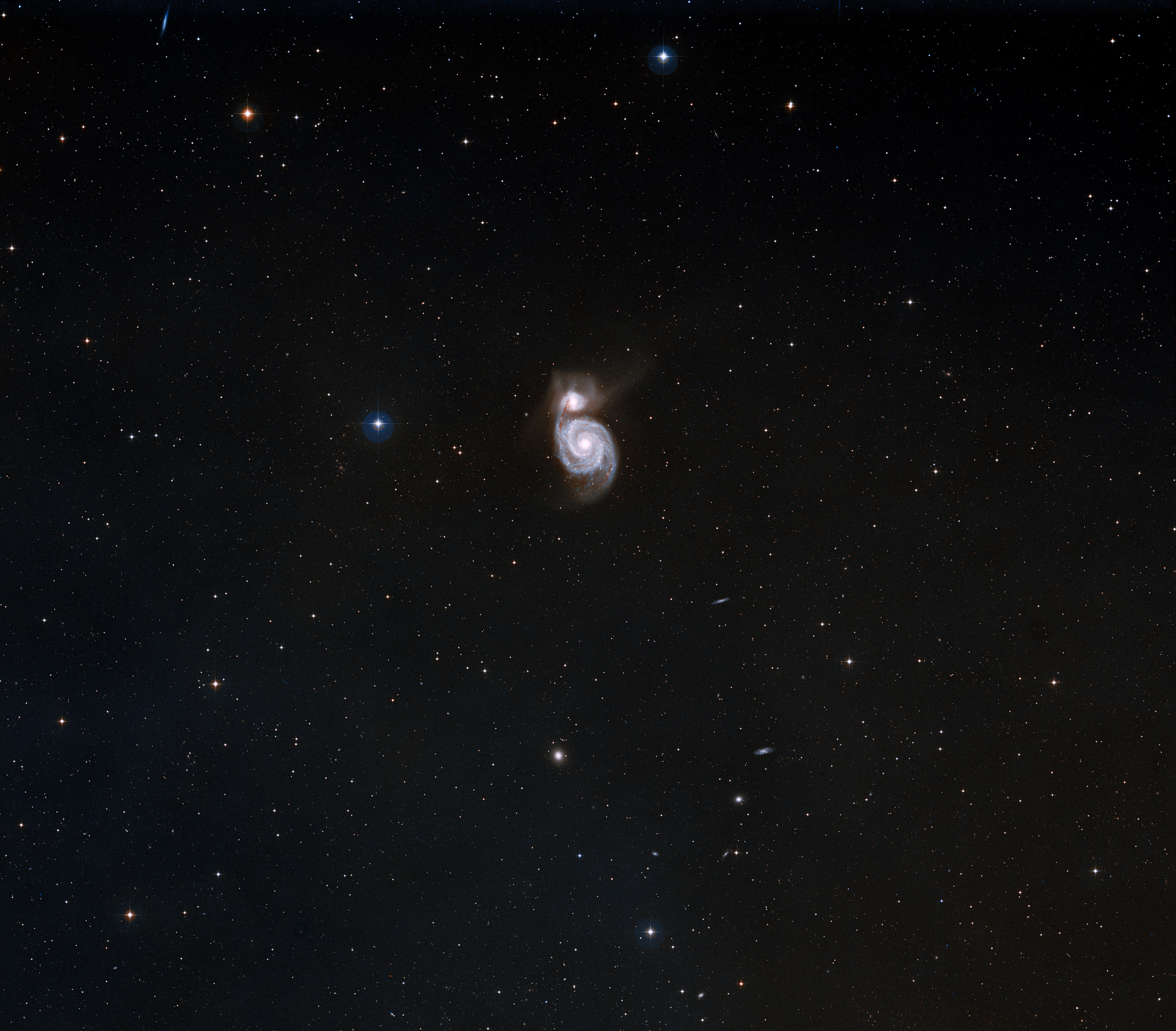 The Whirlpool Galaxy (M51a) with it's sparkling arms is the first galaxy found to have a spiral structure. The Whirlpool Galaxy (M51a) with it's sparkling arms is the first galaxy found to have a spiral structure.  Credit: ESA/Hubble and Digitized Sky Survey 2. Acknowledgements: Mahdi Zamani (ESA/Hubble)
