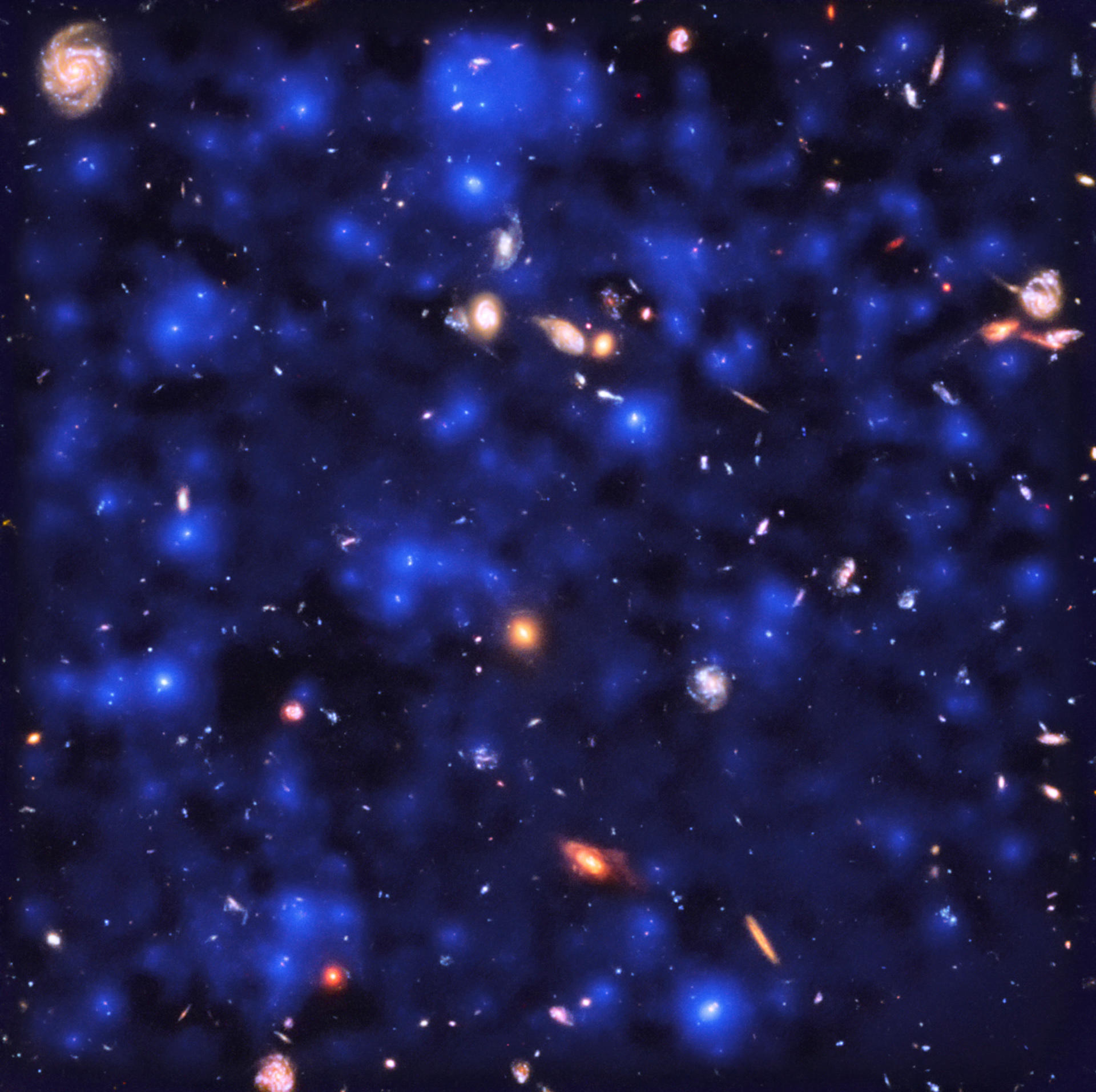 A Universe Aglow Deep observations made with the MUSE spectrograph on ESO’s Very Large Telescope have uncovered vast cosmic reservoirs of atomic hydrogen surrounding distant galaxies. The exquisite sensitivity of MUSE allowed for direct observations of dim clouds of hydrogen glowing with Lyman-alpha emission in the early Universe — revealing that almost the whole night sky is invisibly aglow.  Credit: ESA/Hubble & NASA, ESO/ Lutz Wisotzki et al.