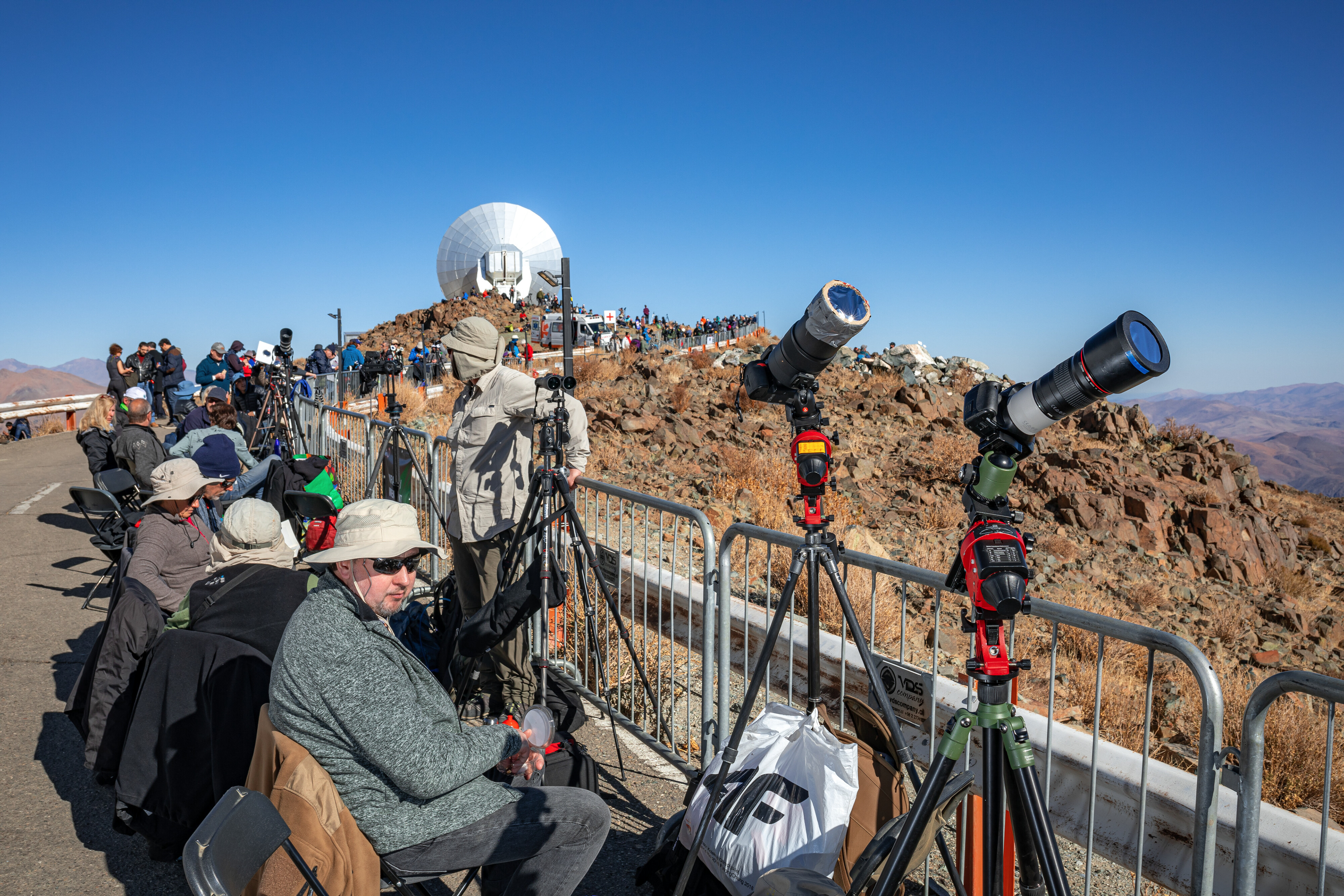 Spectators gather to view a spectacular event — the total solar eclipse at La Silla. The solar eclipse occurred on 2 July 2019 and passed over ESO’s La Silla Observatory in Chile. 