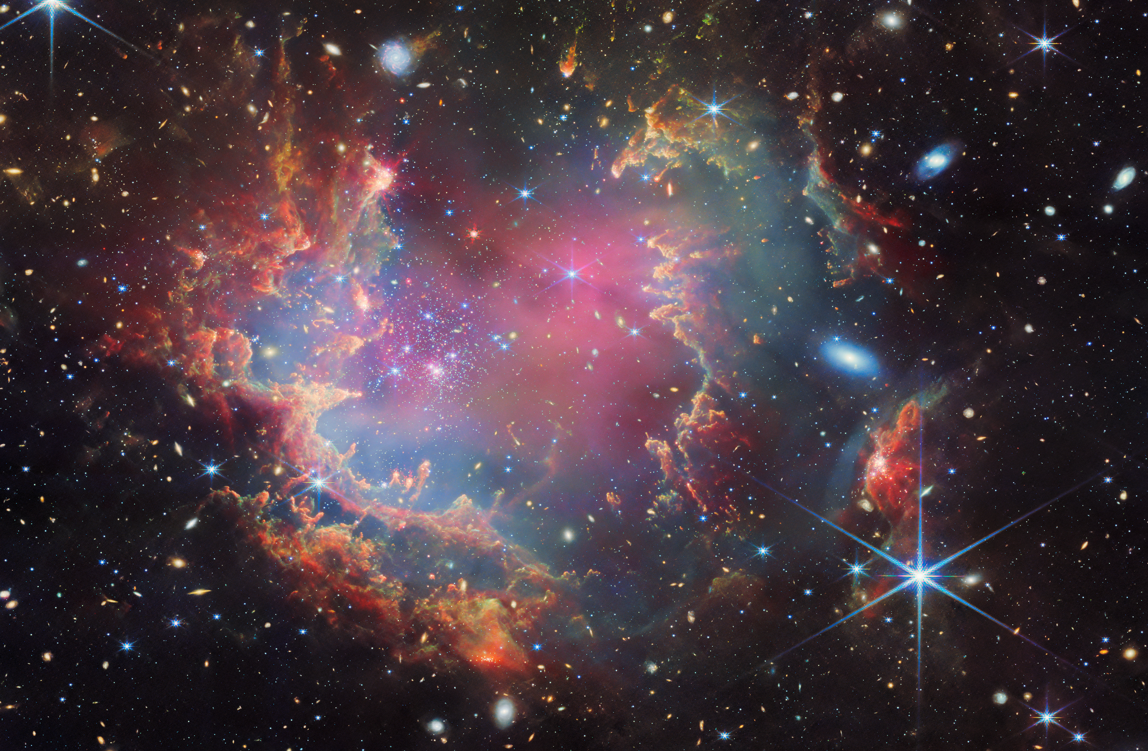 NGC 602 (NIRCam and MIRI image)- Credit: ESA/Webb, NASA & CSA, P. Zeidler, E. Sabbi, A. Nota, M. Zamani (ESA/Webb)