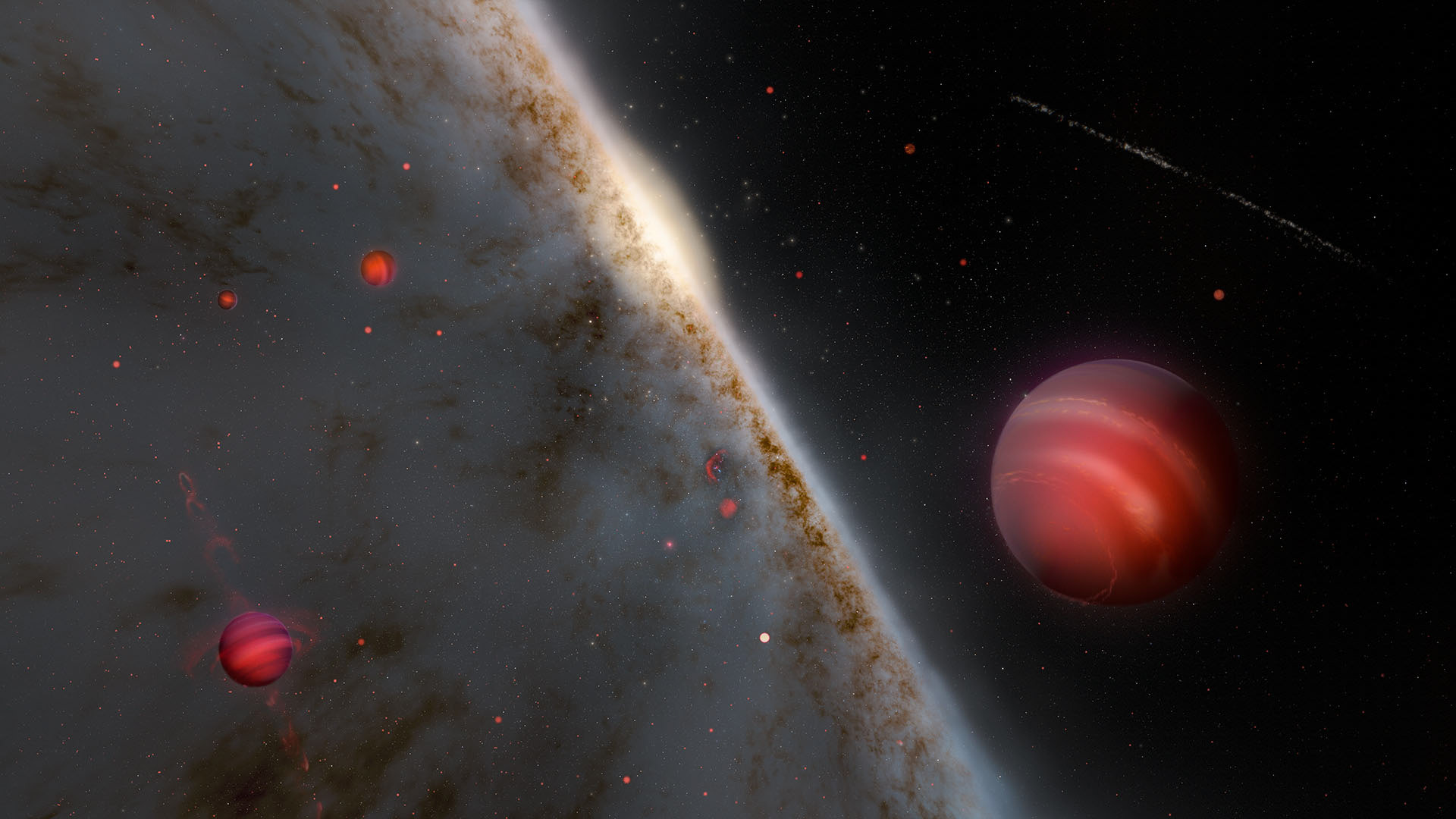 his illustration depicts the population of brown dwarfs in and around the Milky Way that could be detected by Rubin Observatory. Too big to be planets and too small to be stars, these objects have remained relatively unchanged since they formed in the early Universe. Rubin Observatory’s ten-year Legacy Survey of Space and Time will detect thousands of previously unseen, faint brown dwarfs, vastly increasing the numbers of these ancient relics available for scientists to study, and unlocking clues to the Milky Way’s formation and evolution. Credits: Mahdi Zamani.