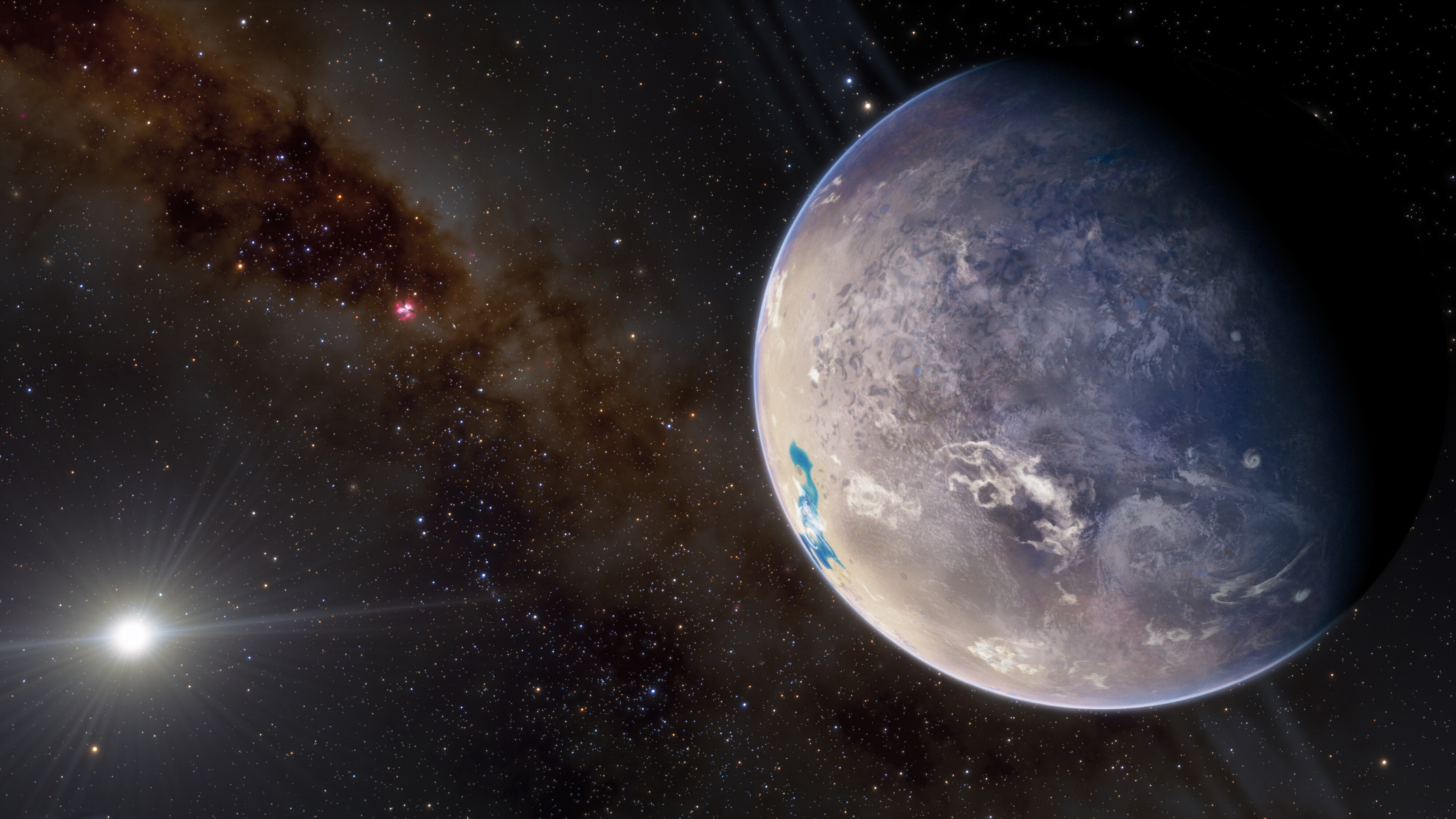 An illustration of a terrestrial exoplanet, with its star in the background.  Credit: NOIRLab/NSF/AURA/J. daSilva, M. Zamani