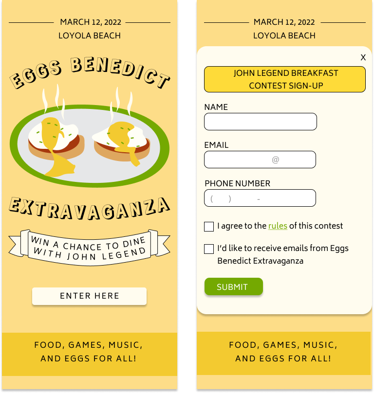 Eggs Benedict contest sign-up