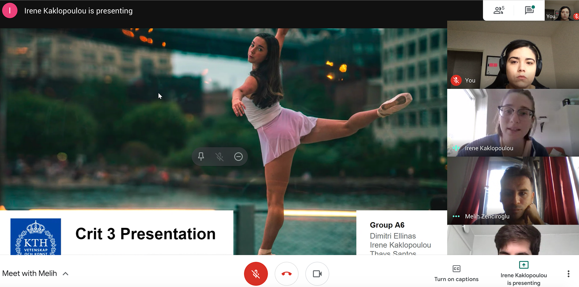 Screenshot from the evaluation session showing the team and dancer.