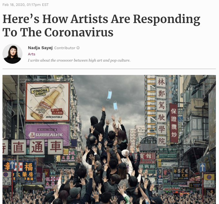 News clipping with headline "Here's how artists are responding to the coronavirus"